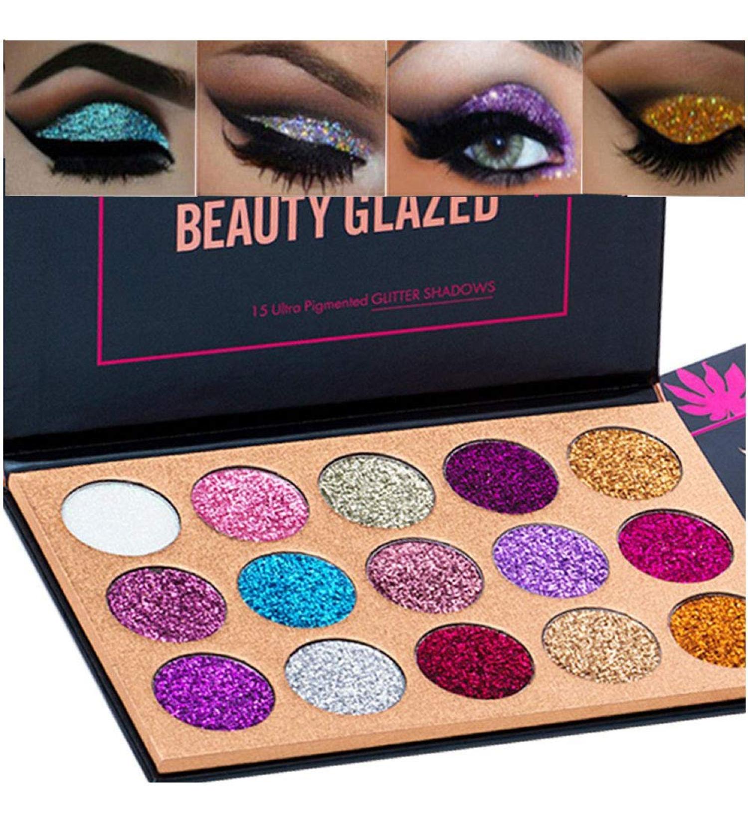 15 Colors Glitter Eyeshadow Palette - Shimmer, Ultra Pigmented, Long Lasting, Waterproof Makeup for Halloween Holidays - Buy Online on GoSupps.com