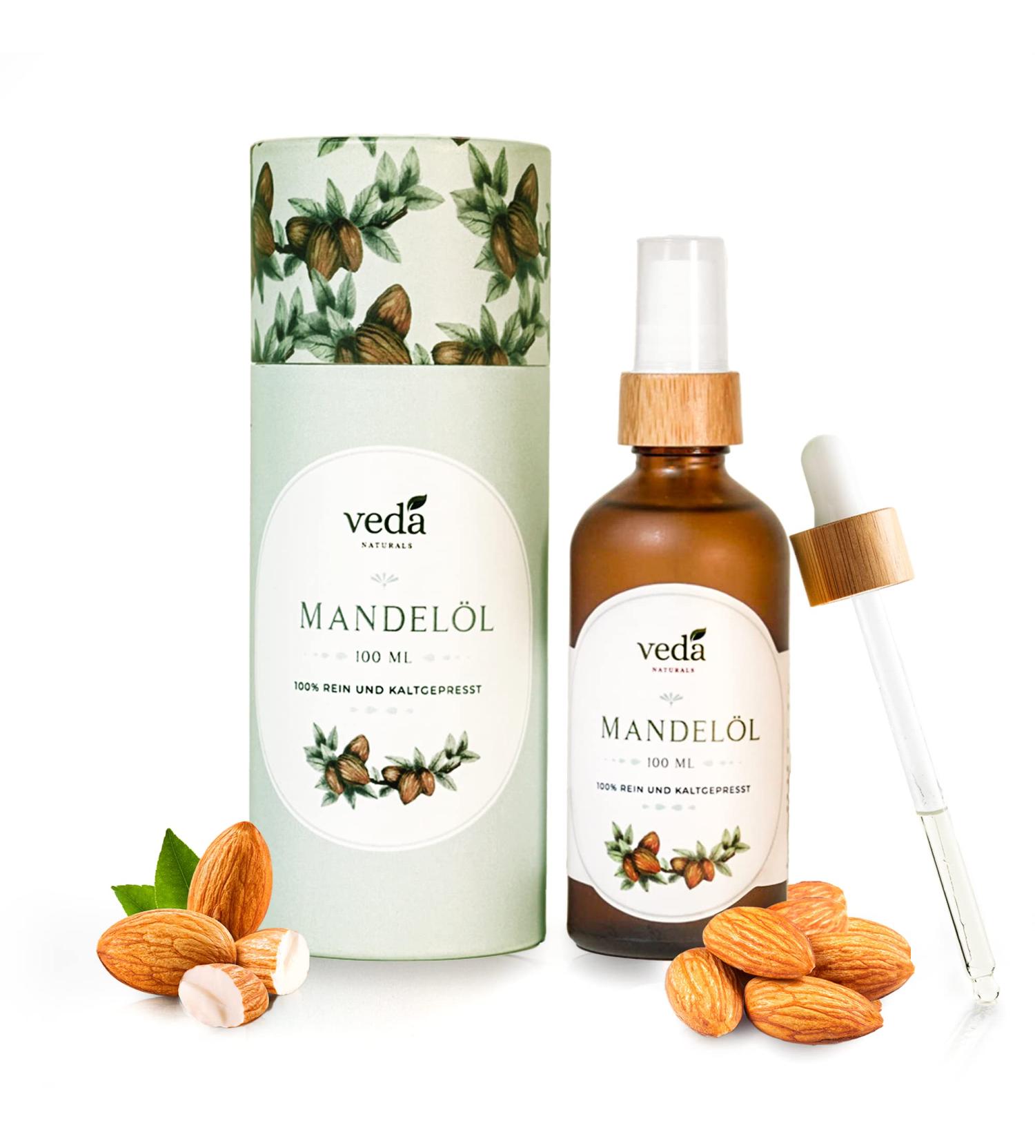 Veda Naturals Almond Oil 100ml | Pure Vegan & Preservative-Free | Ideal for Face Body Massage and Hair Care | Anti-Aging Essential Oil - Buy Online on GoSupps.com