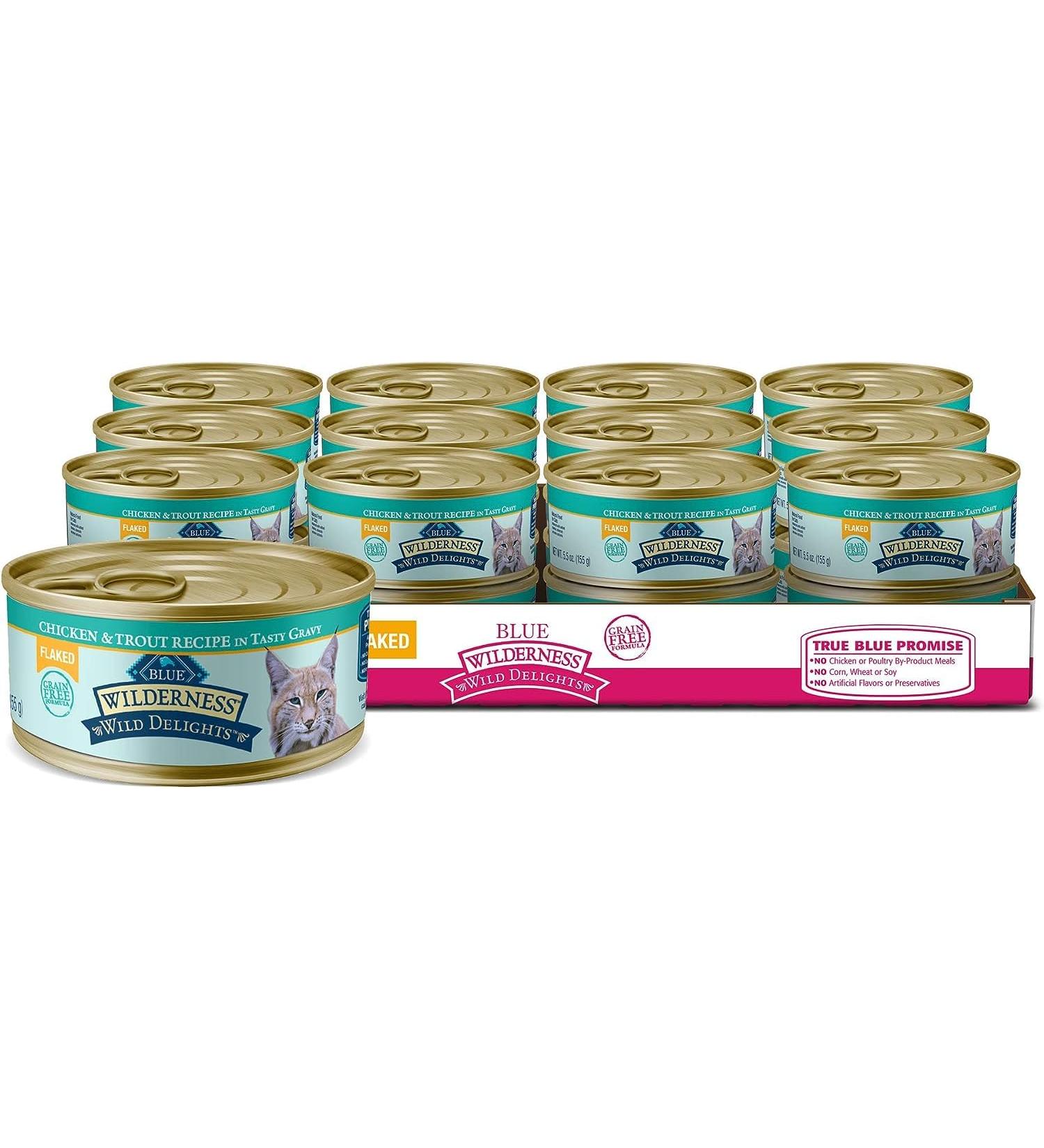 Blue Buffalo Wilderness Wild Delights Natural Wet Cat Food Chicken & Trout Flaked 5.5oz (Pack of 24) Large Cans Flaked Chicken & Trout - Buy Online on GoSupps.com
