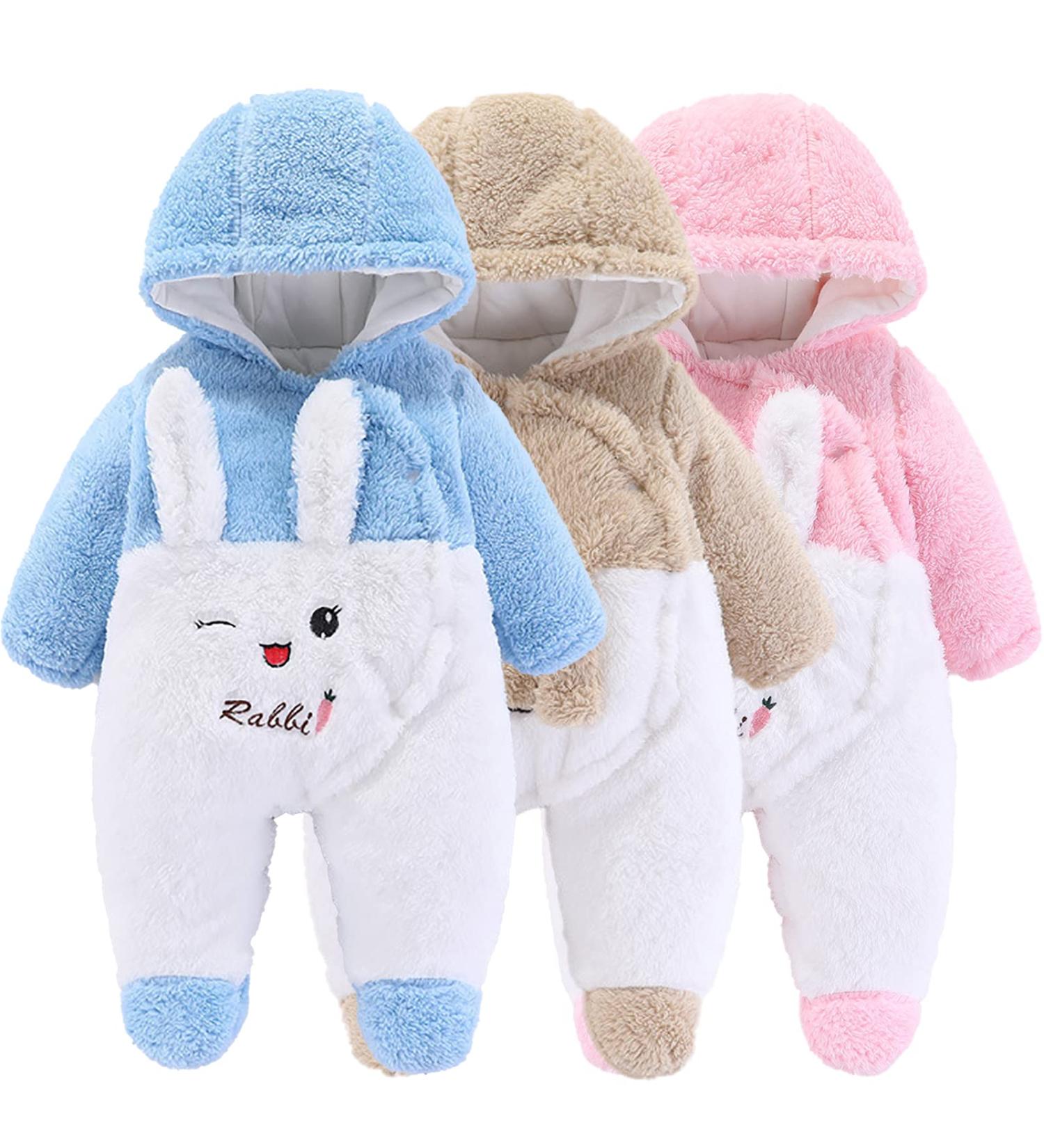 Newborn Baby Cartoon Bear Snowsuit Winter Coat Fleece Hooded Romper Jumpsuit 6-9 Months - Blue Rabbit - Buy Online on GoSupps.com