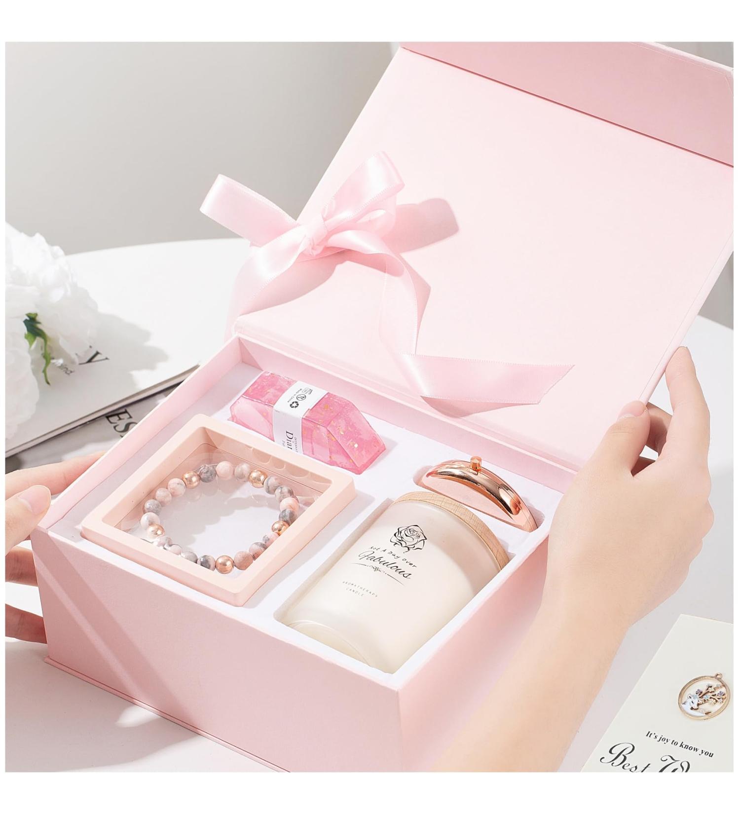 Gifts for Women: Scented Candle Gift Set Handmade Rose Soap & Pink Zebra Jasper Bracelet - Perfect Birthday & Relaxation Gifts - Buy Online on GoSupps.com