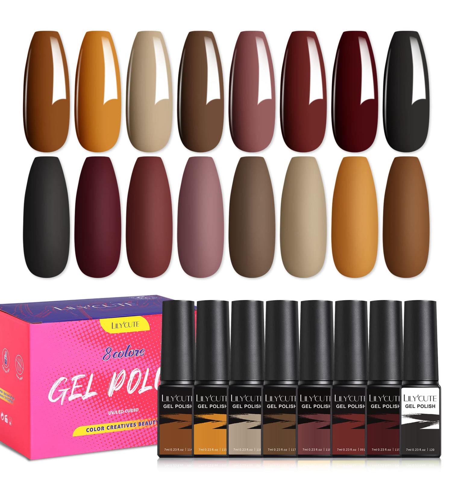 LILYCUTE Fall Gel Nail Polish Set - 8 Colors Mellow Coffee Series for Women & Girls - Buy Online on GoSupps.com