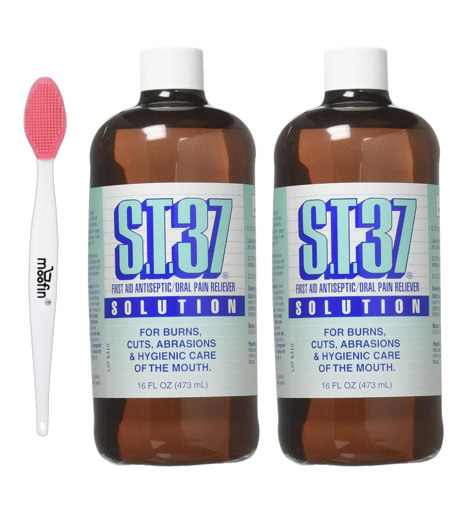 S.T.37 Medicated Mouthwash for Mouth Sores - Alcohol-Free Oral Rinse (16oz) | Pack of 2 with Nose Cleaning Brush - Effective Relief for Adults - Buy Online on GoSupps.com