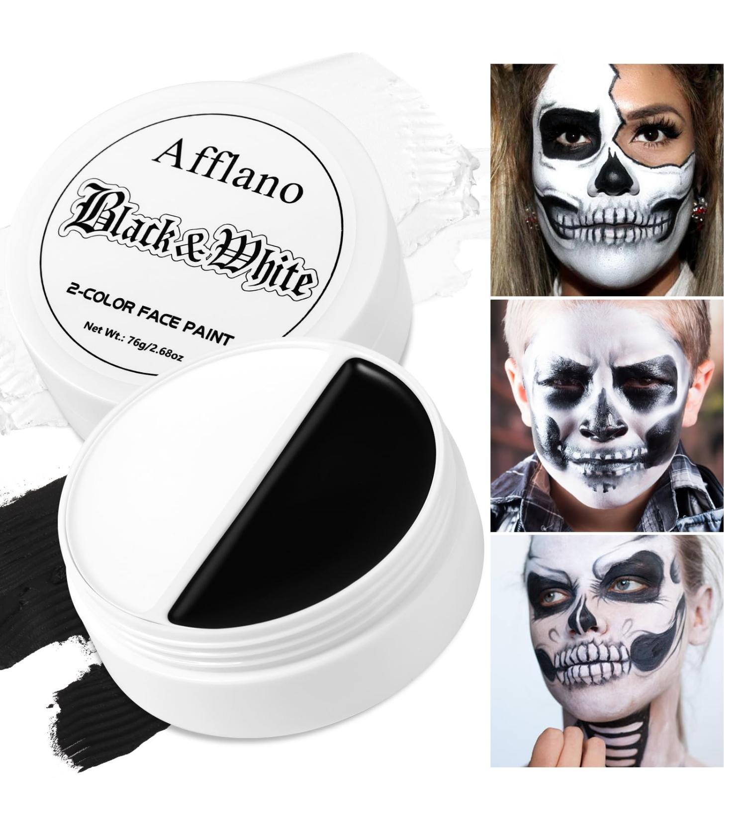  Afflano Afflano Halloween Face Paint Black White Black White Face Paint 76g Festival Cosplay White Foundation Trucco Vampiro Clown SFX Party Art Theater Zombie Joker Face Body Painting - Buy Online on GoSupps.com
