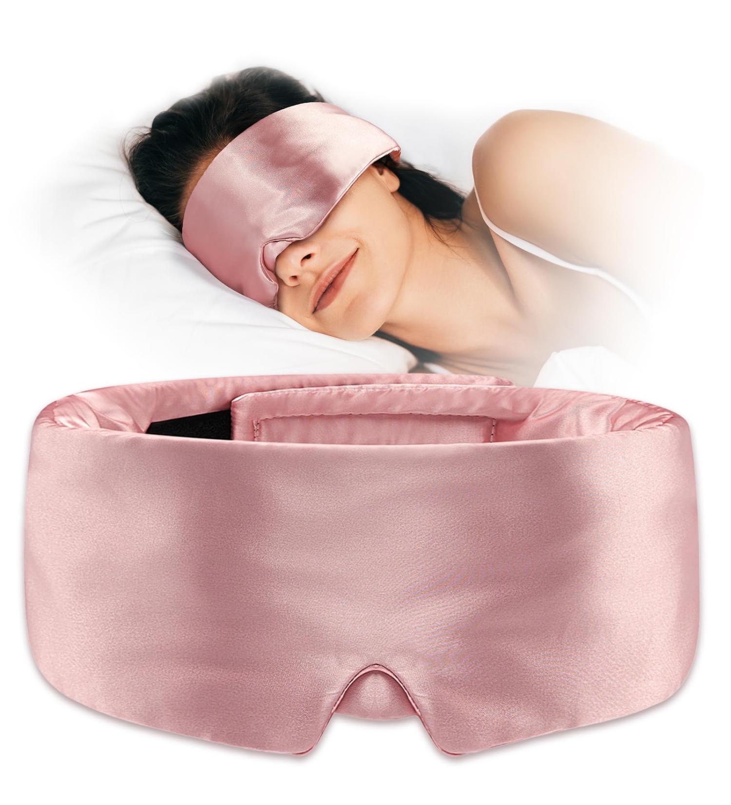 Soft Sleep Mask - Anti-Wrinkle Blackout Eye Mask for Side Sleepers Adjustable Satin Blindfold | Mulberry Silk Eye Cover for Men & Women - Pink - Buy Online on GoSupps.com