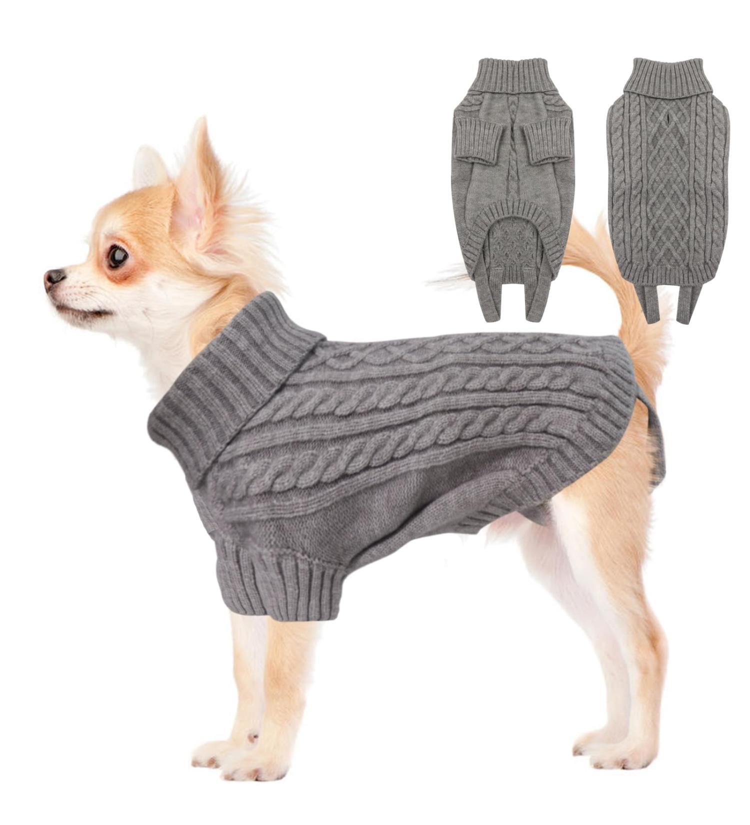 Warm Winter Dog Sweater for Small Dogs | Christmas Fleece Sweater for French Bulldog & Chihuahua - Gray XS - Buy Online on GoSupps.com
