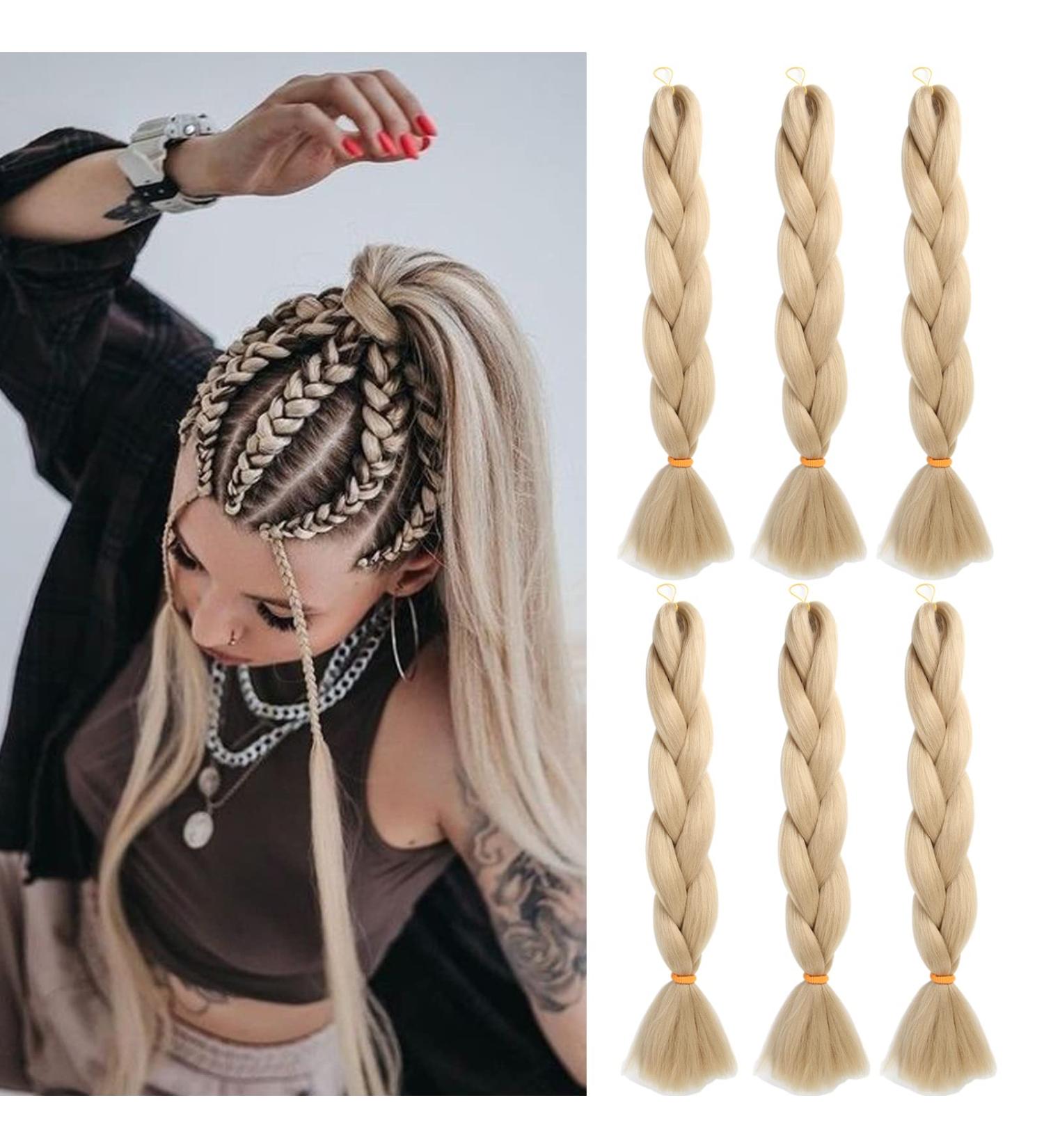 Flosius 24 Jumbo Braids - 6 Pack Synthetic Crochet Hair Extensions in Medium Blonde - Afro Box Braiding & Braid Hair Extensions - Buy Online on GoSupps.com
