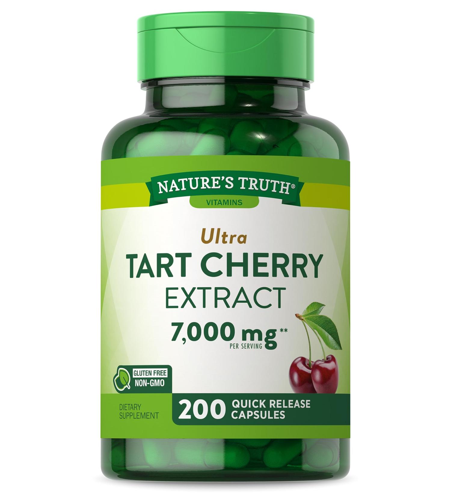Nature's Truth Tart Cherry Extract Capsules 7000mg - 200 Count | Non-GMO & Gluten Free Dietary Supplement - Boost Wellness & Joint Health - Buy Online on GoSupps.com