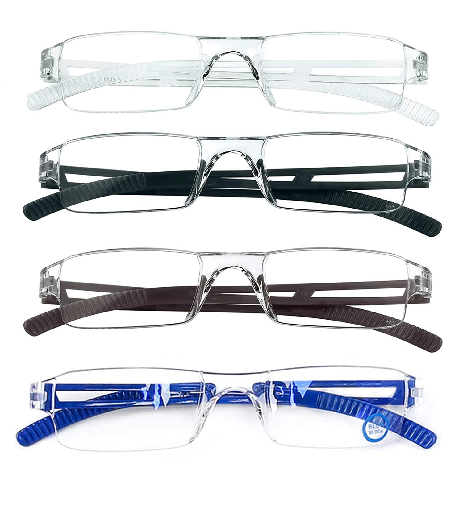 MMOWW 4 Pack Rimless Reading Glasses for Men & Women - Clear Rectangle Blue Light Blocking +1.5 Magnification - Stylish & Comfortable Eyewear - Buy Online on GoSupps.com