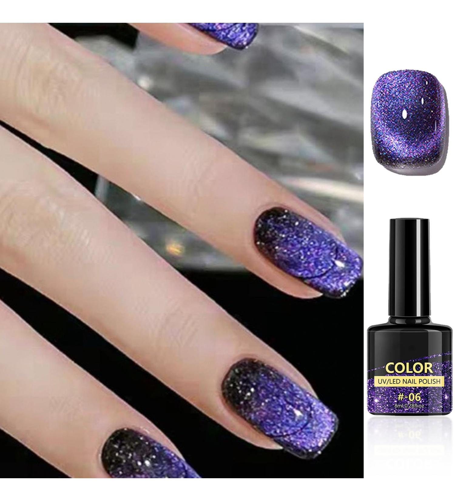 Gel Nail Polish Glitter Cat Eye Gel Nail Varnish Sparkly Purple UV/LED Soak-Off Gel Nail Varnish Highly Pigmented 9D Magnetic Nail Gel Shimmer Galaxy Nail Art Salon DIY Gifts - Buy Online on GoSupps.com