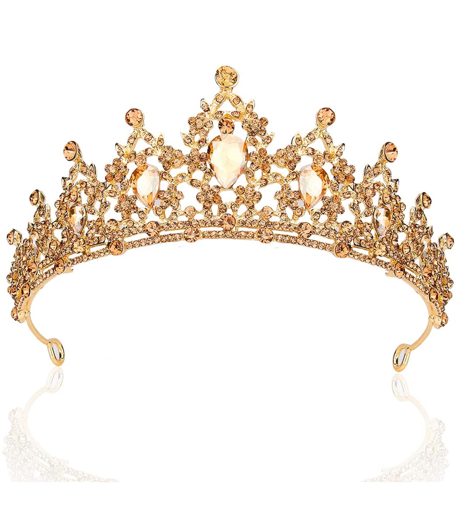 AOPRIE Artemis Champagne Gold Tiara - Crystal Hair Accessories for Women, Little Girls - Perfect for Wedding, Prom, Birthday, Halloween - Gift for Christmas - Buy Online on GoSupps.com