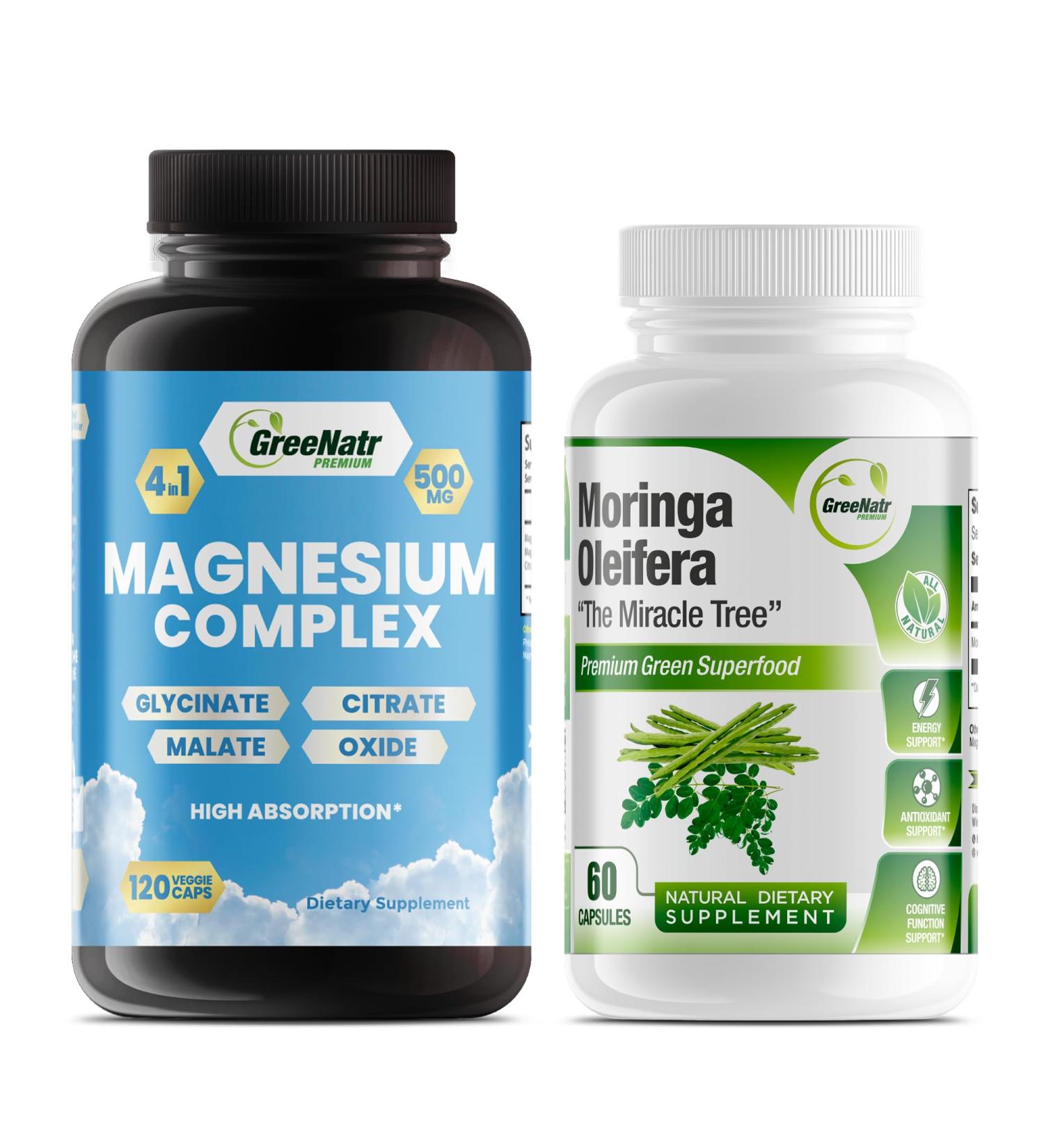 Magnesium Supplement with Glycinate Citrate Malate & Oxide Plus Moringa Oleifera with Vitamin C Omega 3 & Amino Acids - Boosts Energy Mood Memory - Buy Online on GoSupps.com