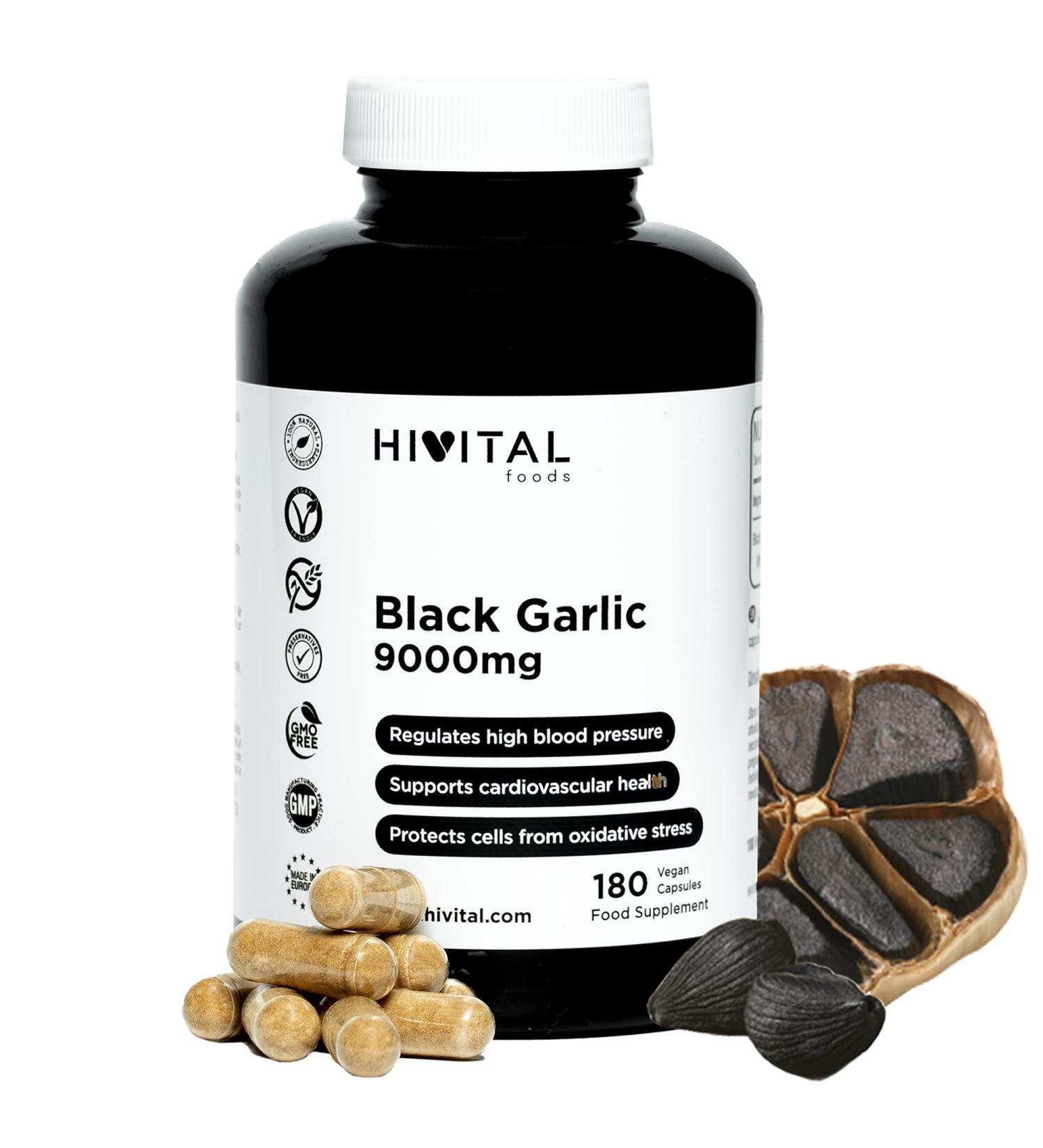 High-Potency Black Garlic 9000 mg | 180 Vegan Capsules | Odorless Allium Sativum | Antioxidant for Stress & Cardiovascular Health - Buy Online on GoSupps.com