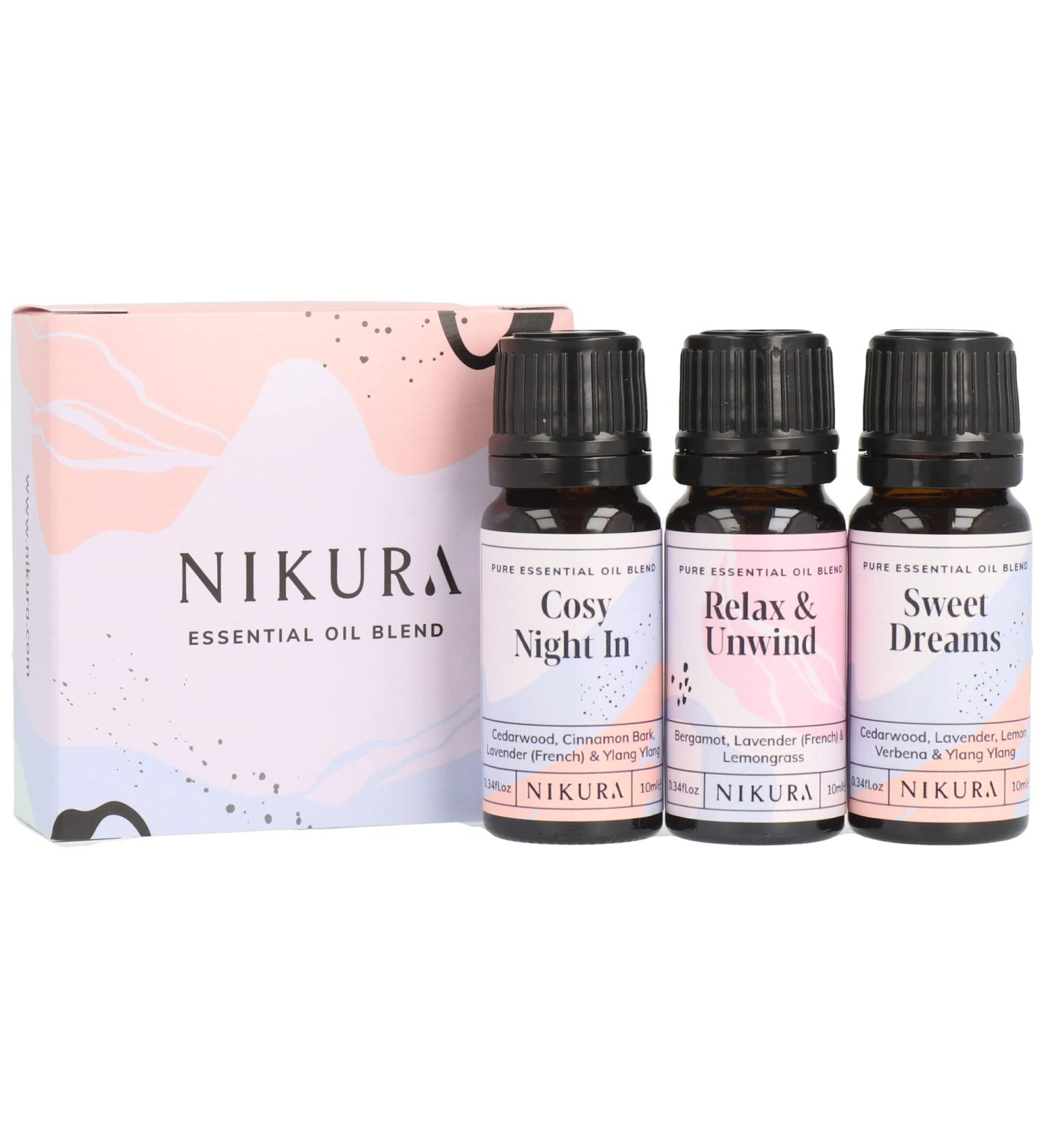 Nikura Sleep Essential Oil Blends Set - 3 x 10ml | Cosy Night, Relax & Unwind, Sweet Dreams | Strong Fragrance for Soap, Candle Making & Home Diffusers | Vegan, 100% Pure & Natural - Buy Online on GoSupps.com