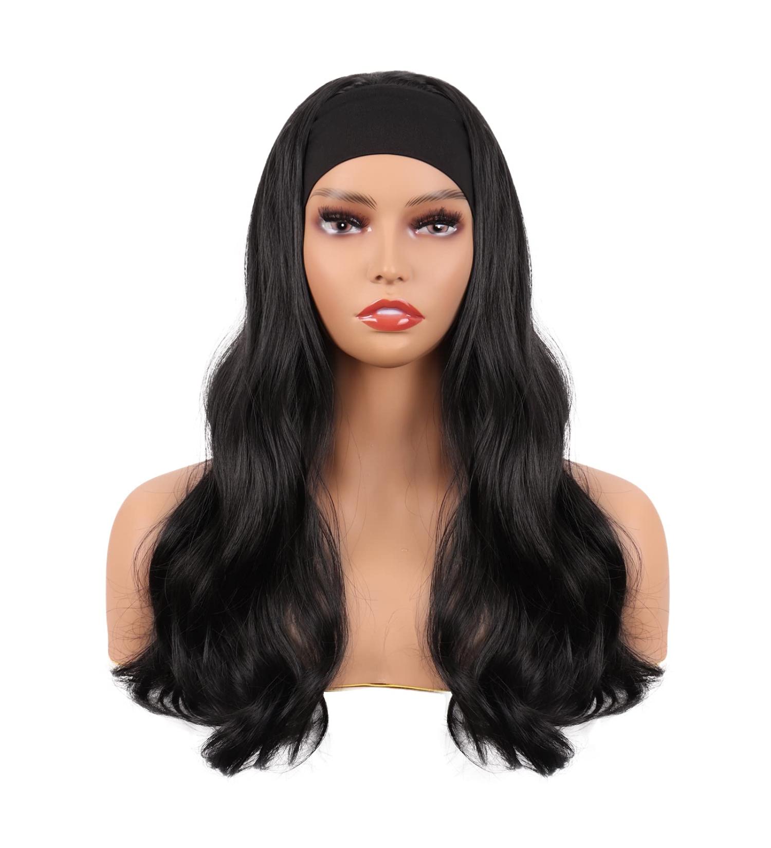 MapofBeauty 24 Synthetic Curly Hair Headband Wig - Long Heat Resistant Style (Black) - Buy Online on GoSupps.com