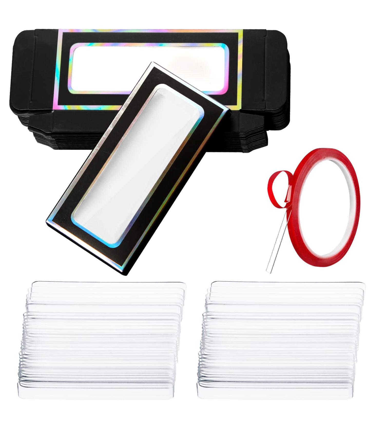 60 Pcs Nail Packaging Box Set with Clear Window Glitter Paper - Nail Stand Display Set with Double Sided Tapes - Buy Online on GoSupps.com