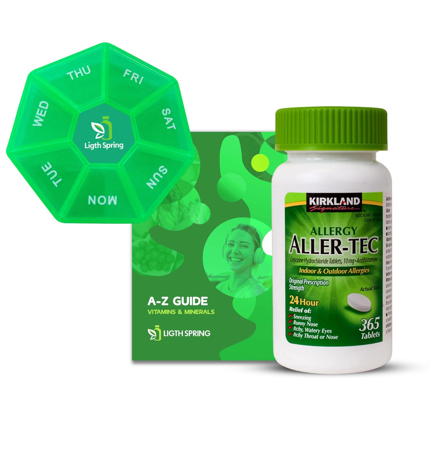 Aller-Tec Non-Drowsy Cetirizine Hydrochloride Tablets 10mg - 365 Count Bundle with Vitamins & Minerals A to Z Guide + Weekly Pill Organizer - Shop Internationally - Buy Online on GoSupps.com