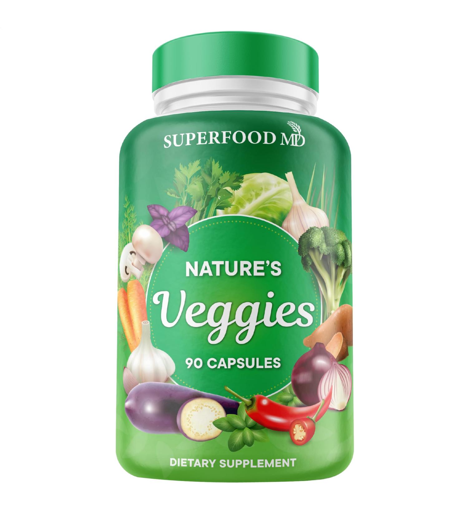 Superfood MD Veggies Supplement - 90 Veggie Capsules for Energy Beta Carotene Vitamins & Minerals - Made in the USA - Buy Online on GoSupps.com