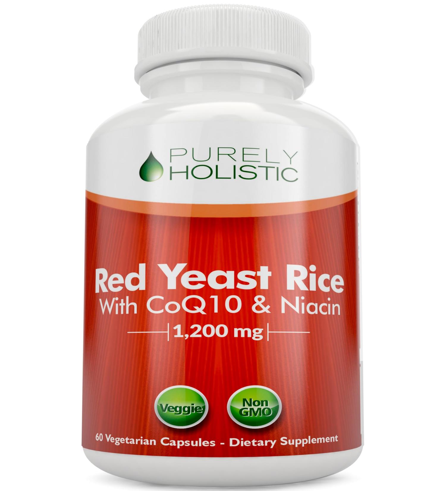 Purely Holistic Red Yeast Rice 1200mg with CoQ10 & Flush Free Niacin 60 Vegetarian Capsules - Non Irradiated Citrinin Free - Buy Online on GoSupps.com
