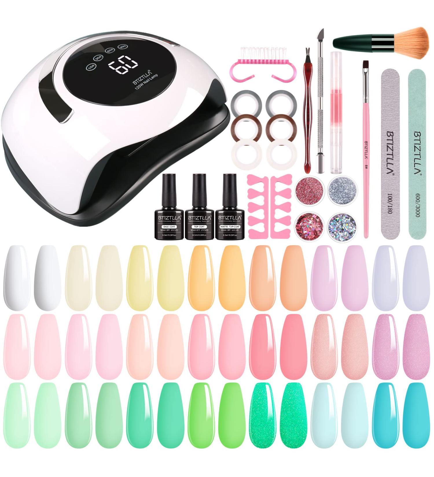 21 Colors Gel Nail Polish Kit with 120W LED Light & Manicure Tools Starter Kit - Nude Glitter Set with UV LED Nail Lamp - No Wipe Base Top Coat - Beginner DIY at Home - Buy Online on GoSupps.com