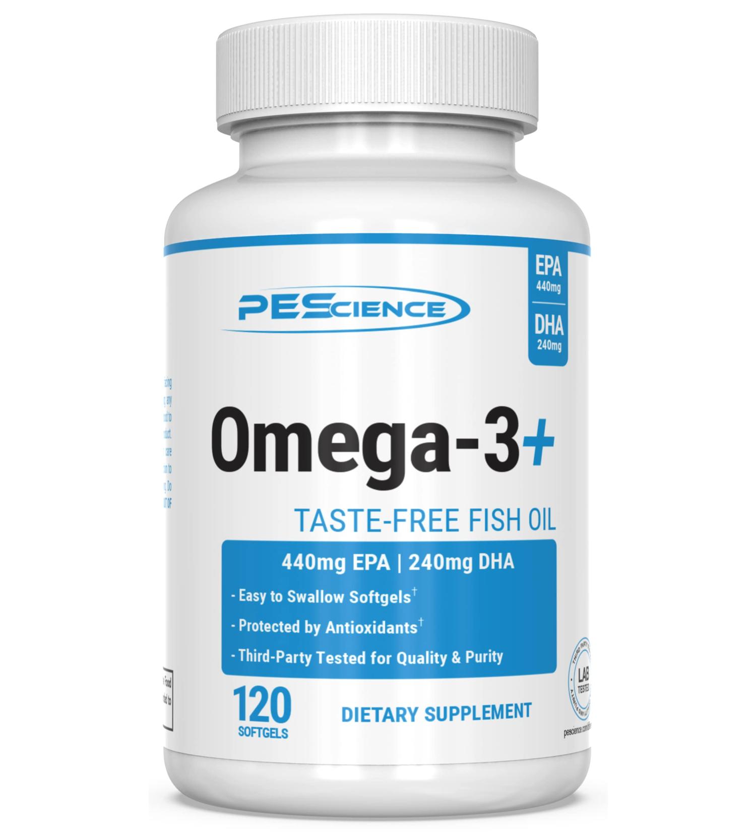 PEScience Omega-3+, 440mg EPA and 240mg DHA Fish Oil Supplement, Easy to Swallow Small Size Softgel, No Taste, 60 Servings - Buy Online on GoSupps.com