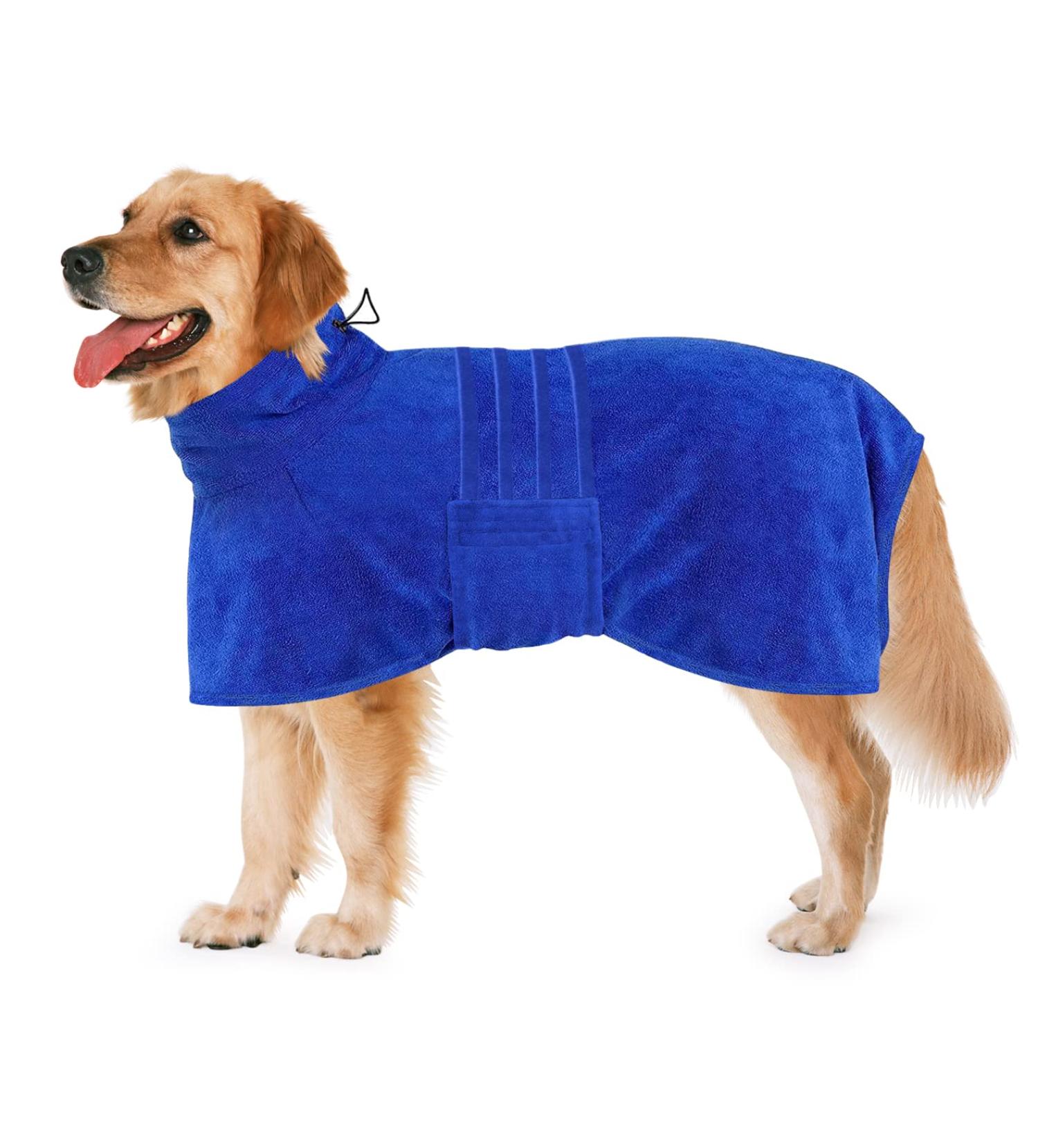 Dolahovy Dog Bathrobe Towel | Micofiber Rapid Dry Robe for Small Medium & Large Dogs | Super Absorbent 2XL Blue - Buy Online on GoSupps.com