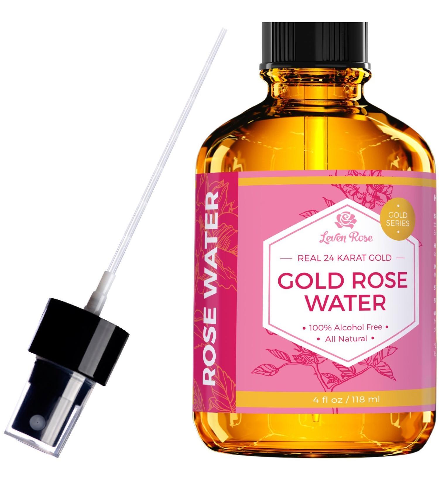 Leven Rose Organic 24K Gold Rosewater Toner - 4 oz Moroccan Rose Water Toner - Buy Online on GoSupps.com