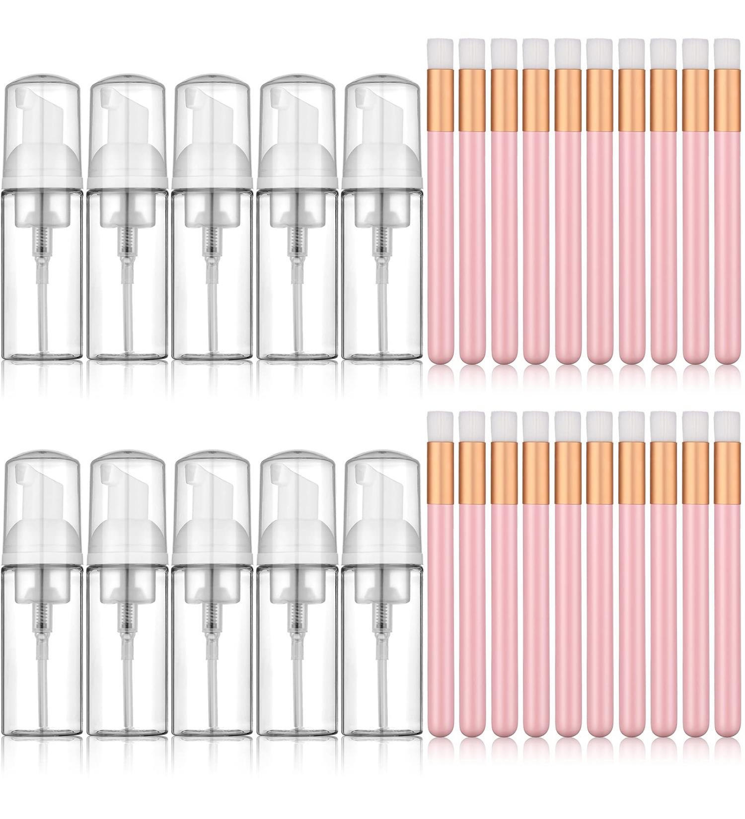 30-Piece Travel Soap Bottle & Lash Shampoo Brush Set | Eyelash Extension Cleansing & Blackhead Remover Tool | Foaming Pump Dispenser Bottle 50ML (White/Pink) - Buy Online on GoSupps.com