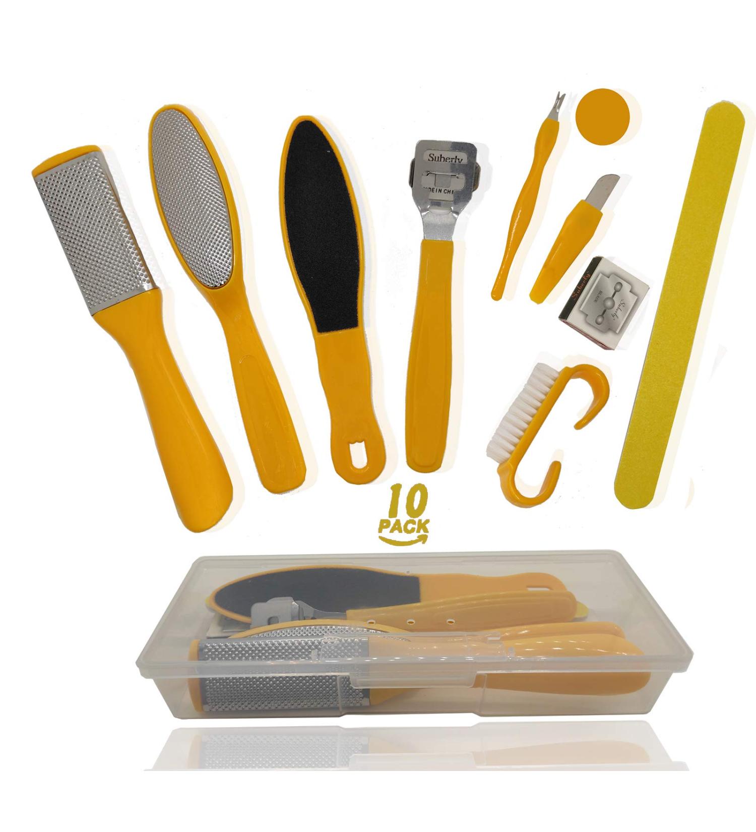 10 in 1 Professional Stainless Steel Pedicure Tools Kit for Smooth and Soft Feet - Foot Care Set for Men and Women at Home or Salon - Red - Buy Online on GoSupps.com