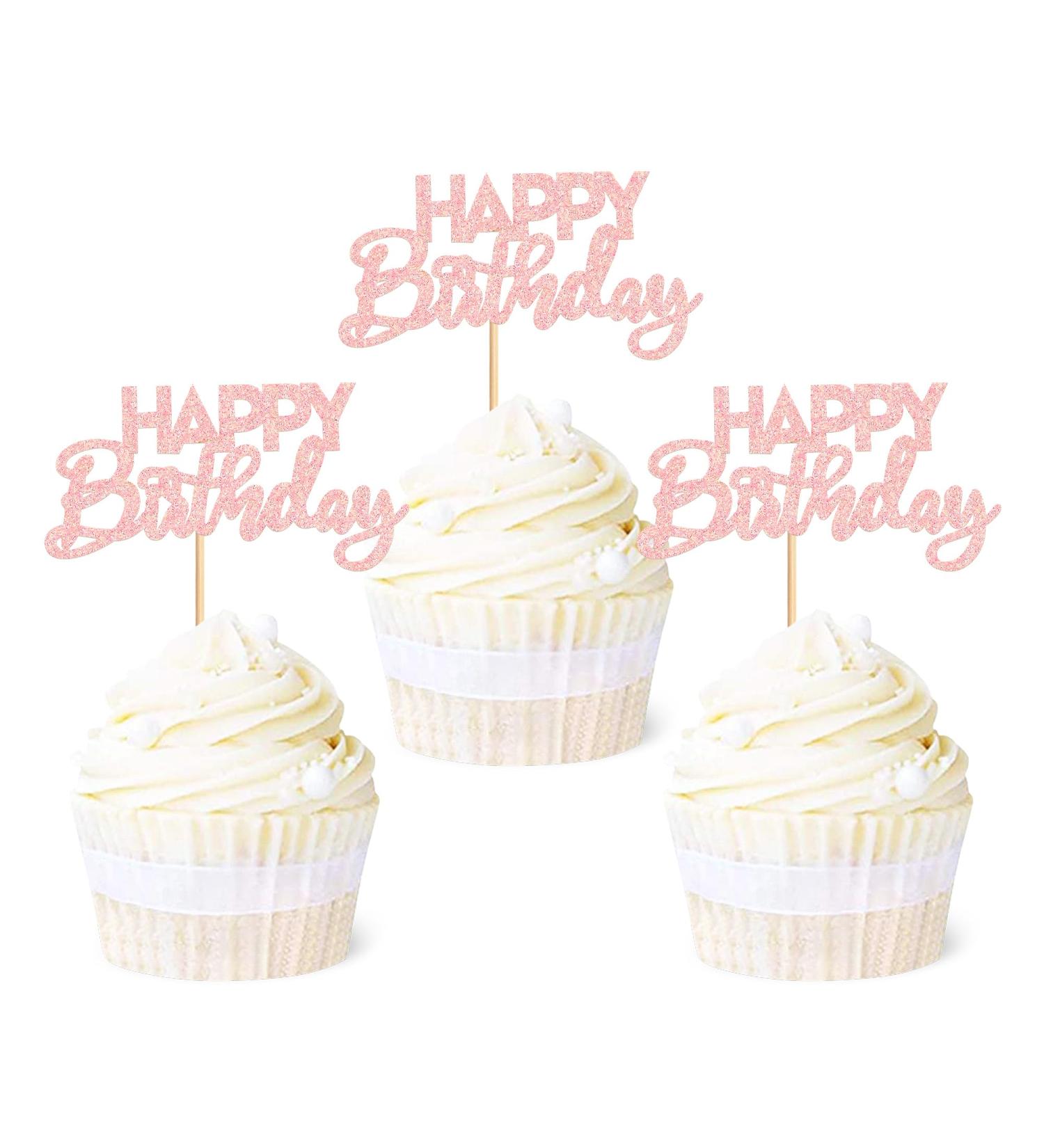 Ercadio 24 Pack Happy Birthday Cupcake Toppers Light Pink Glitter Birthday Cupcake Picks for Baby Shower Kids Birthday Anniversary Party Cake Decorations Supplies Pattern 3 Light Pink - Buy Online on GoSupps.com