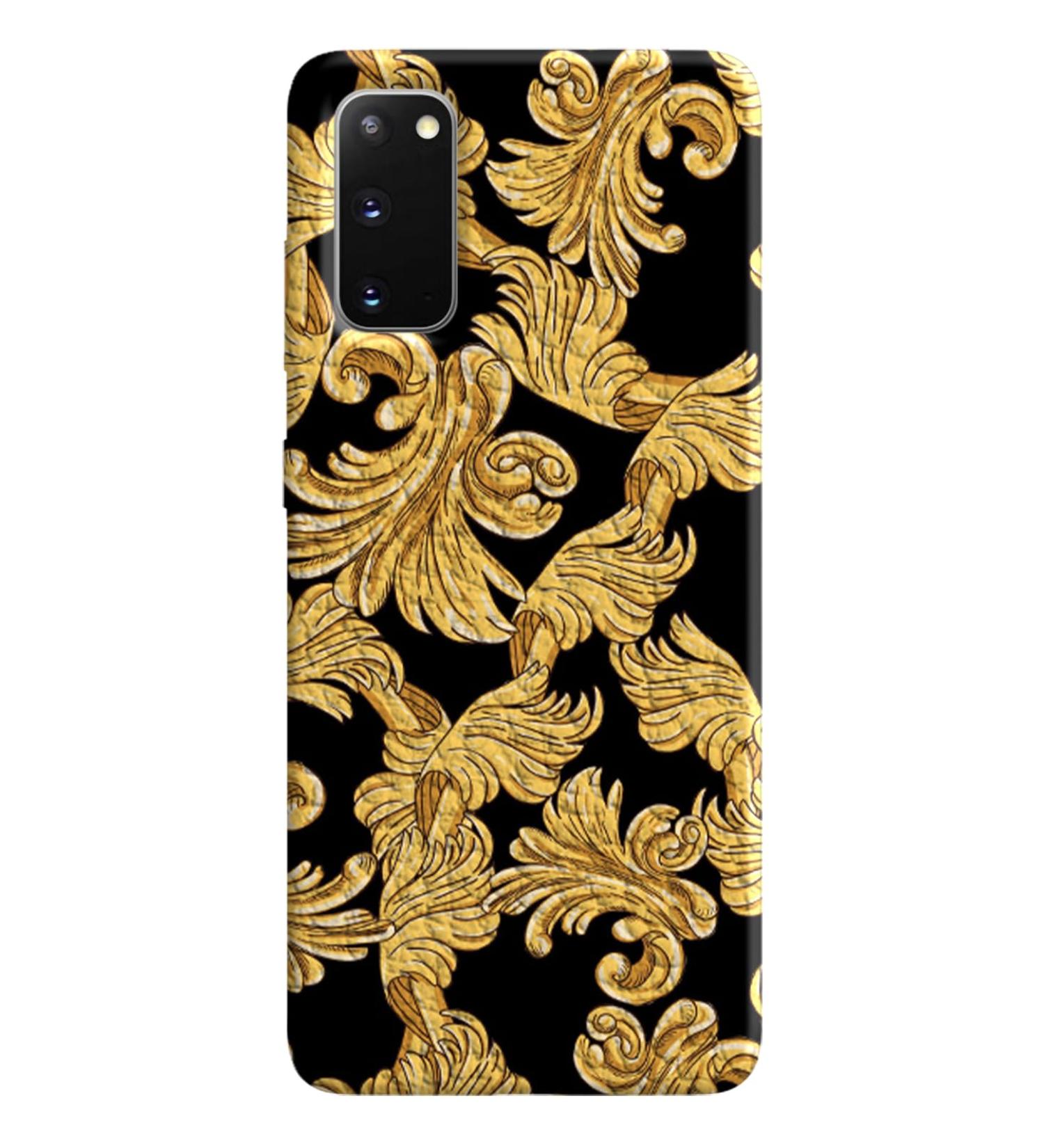 Elegant Black Leather Soft TPU Case for Samsung S20 - Luxury Gold Liberty Leaves Design - International Shipping Available - Buy Online on GoSupps.com