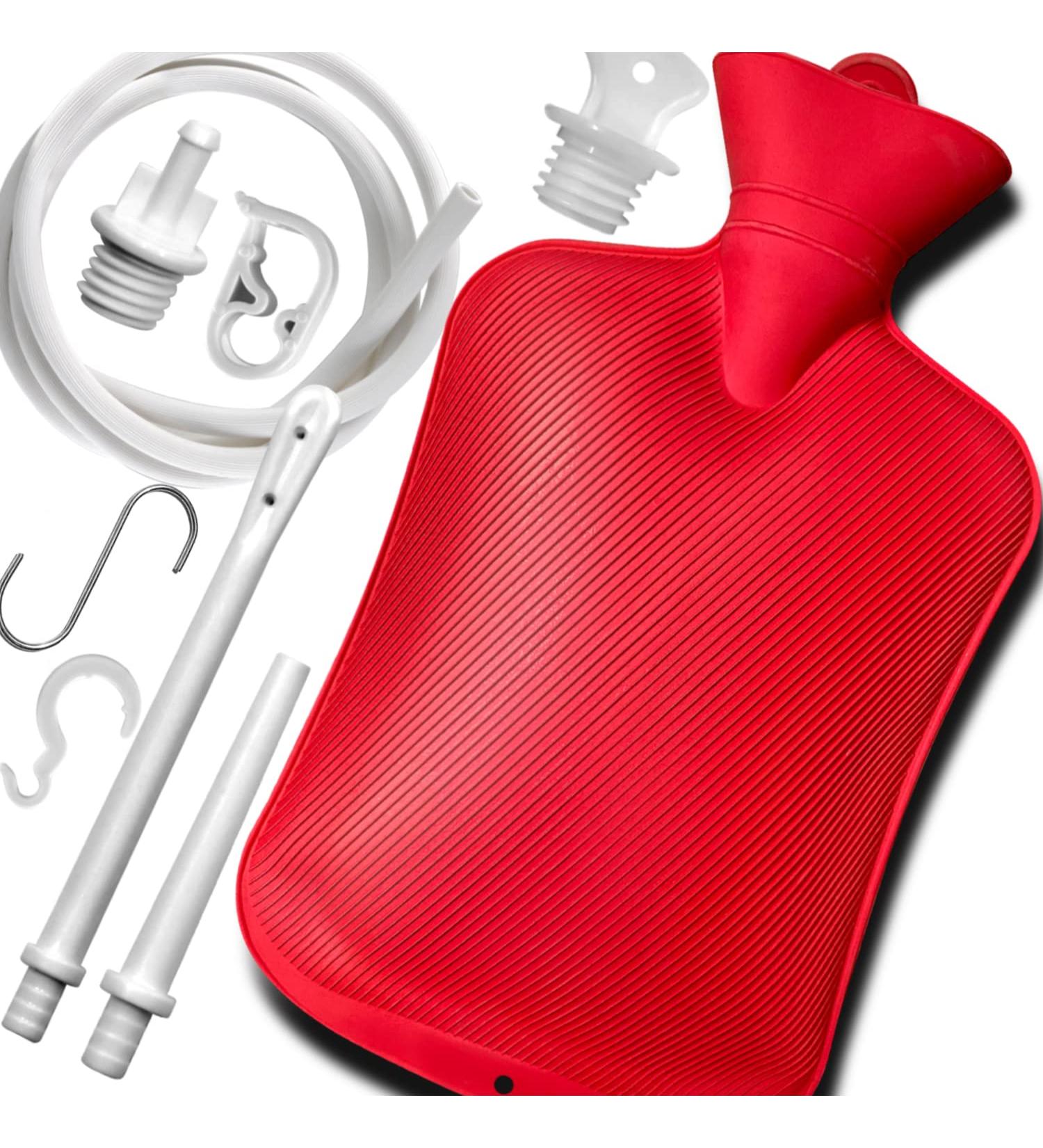 2L Home Enema Bag Kit - Includes 2 Tips 60 Silicone Hose & Water Flow Valve for Colon Cleansing - Red - Buy Online on GoSupps.com