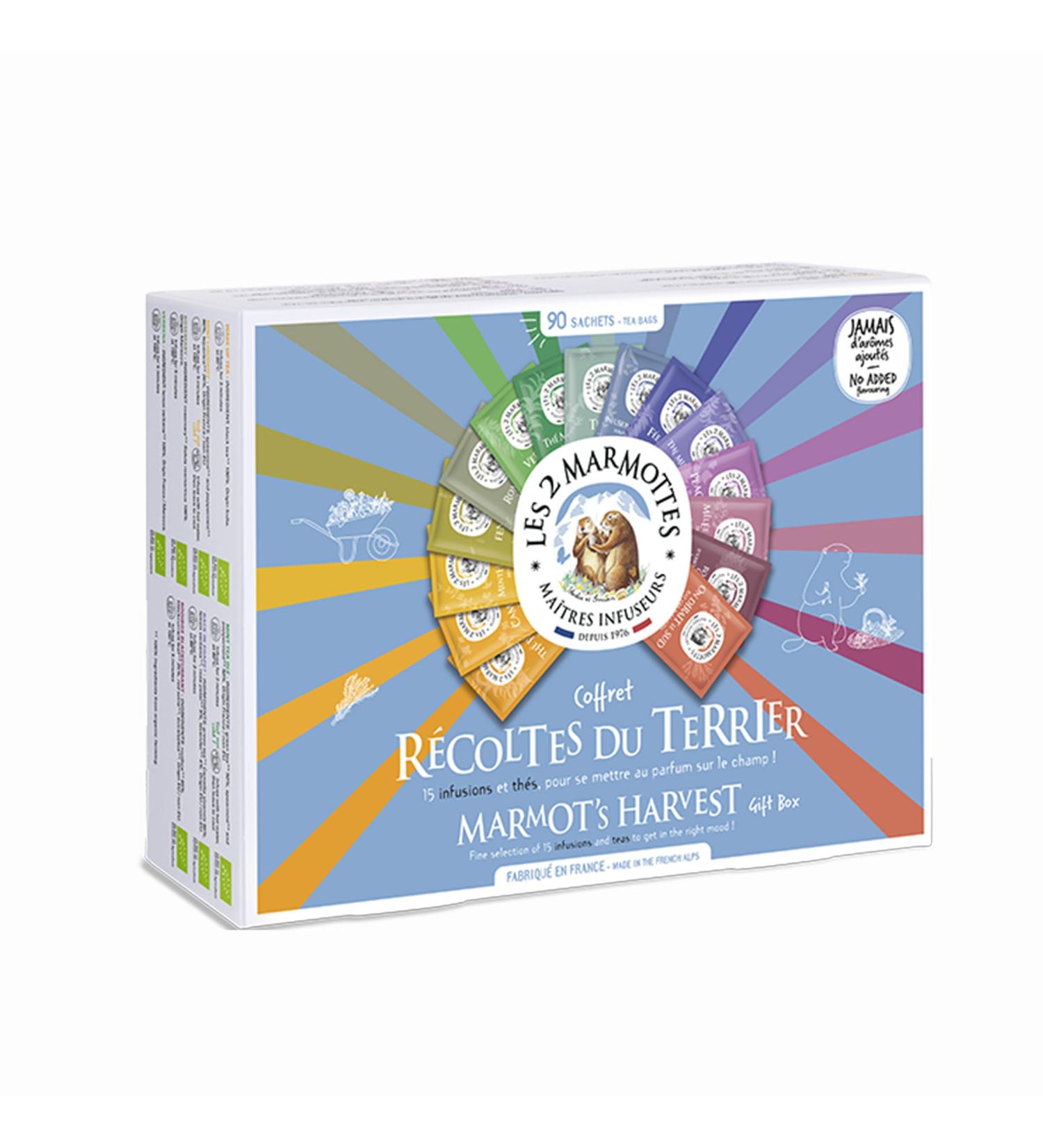 Les 2 Marmottes - Grand Coffret R coltes du Terrier 90 Sachets - 12 Infusions 3 Th s - Id al En Cadeau - Bien- tre Et Relaxation - Made In France - Sans ar mes ajout s - 134g R coltes du Terrier - 90 Sachets - Buy Online on GoSupps.com