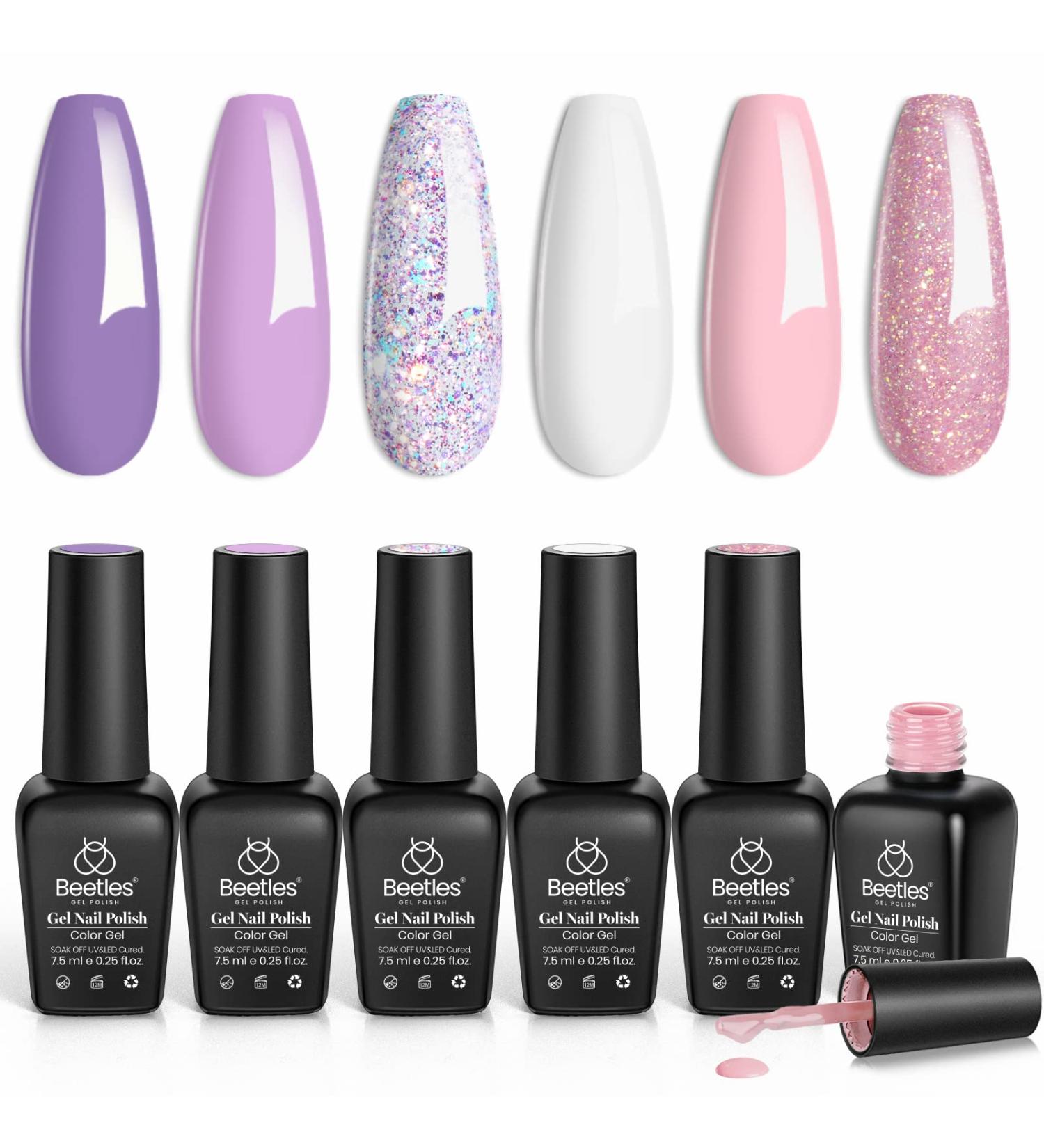 Beetles Gel Nail Polish Set - Romantic Garden Collection (6 Colors) | Pink, Purple, Glitter, White | Soak Off, LED Lamp Cured Manicure Kit - Buy Online on GoSupps.com