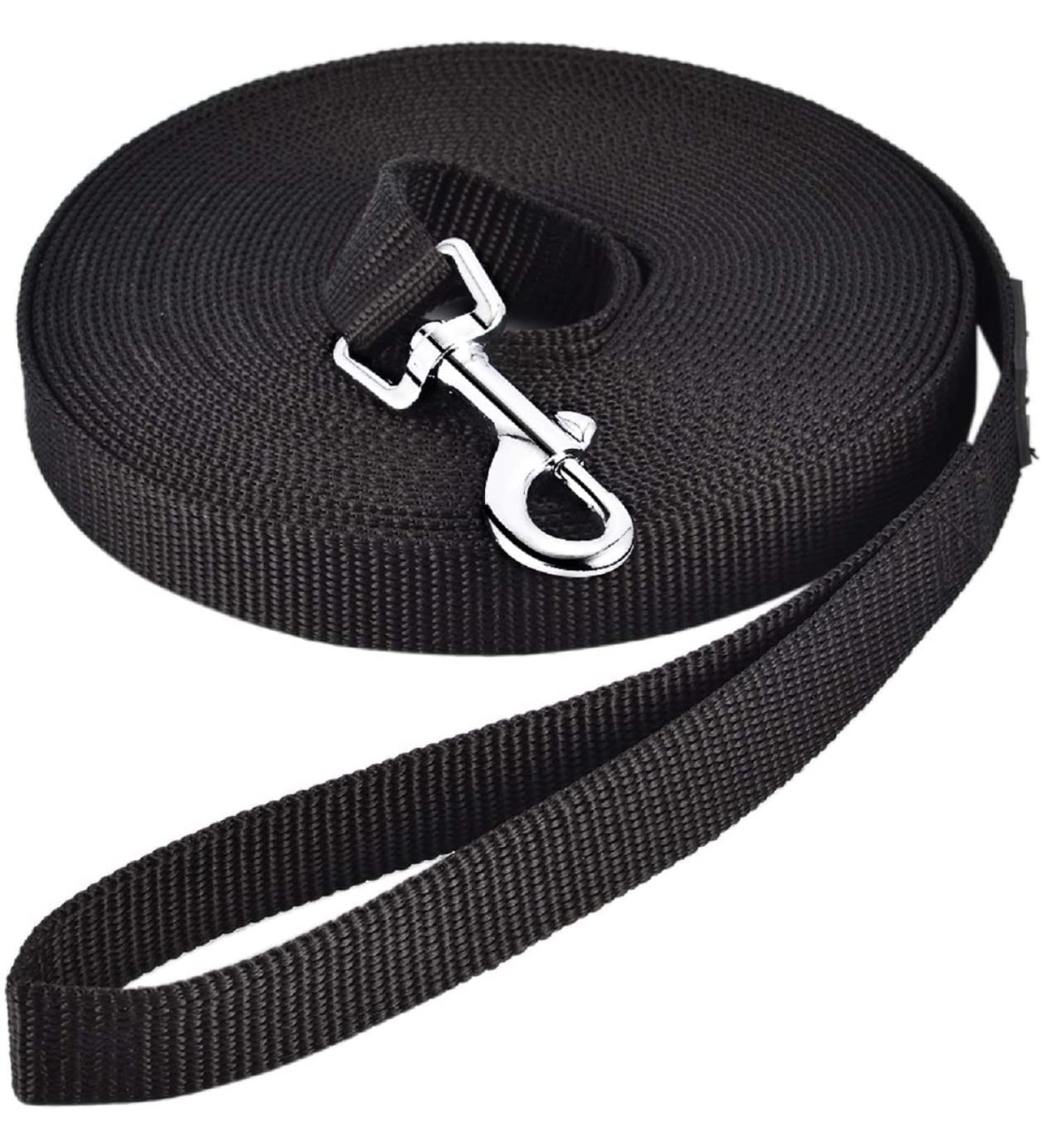 15m Black Track Line for Dogs - Durable Nylon Leash with D-Carabiner & Grip Cushion - Weatherproof Training Line for All Dog Sizes - Buy Online on GoSupps.com