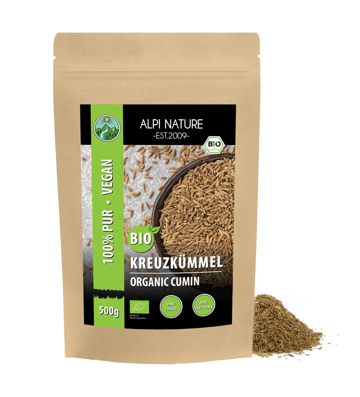 Organic Cumin Seeds 500g - Raw Food Quality Gluten-Free Vegan Lab Tested Controlled Organic Cultivation - Buy Online on GoSupps.com
