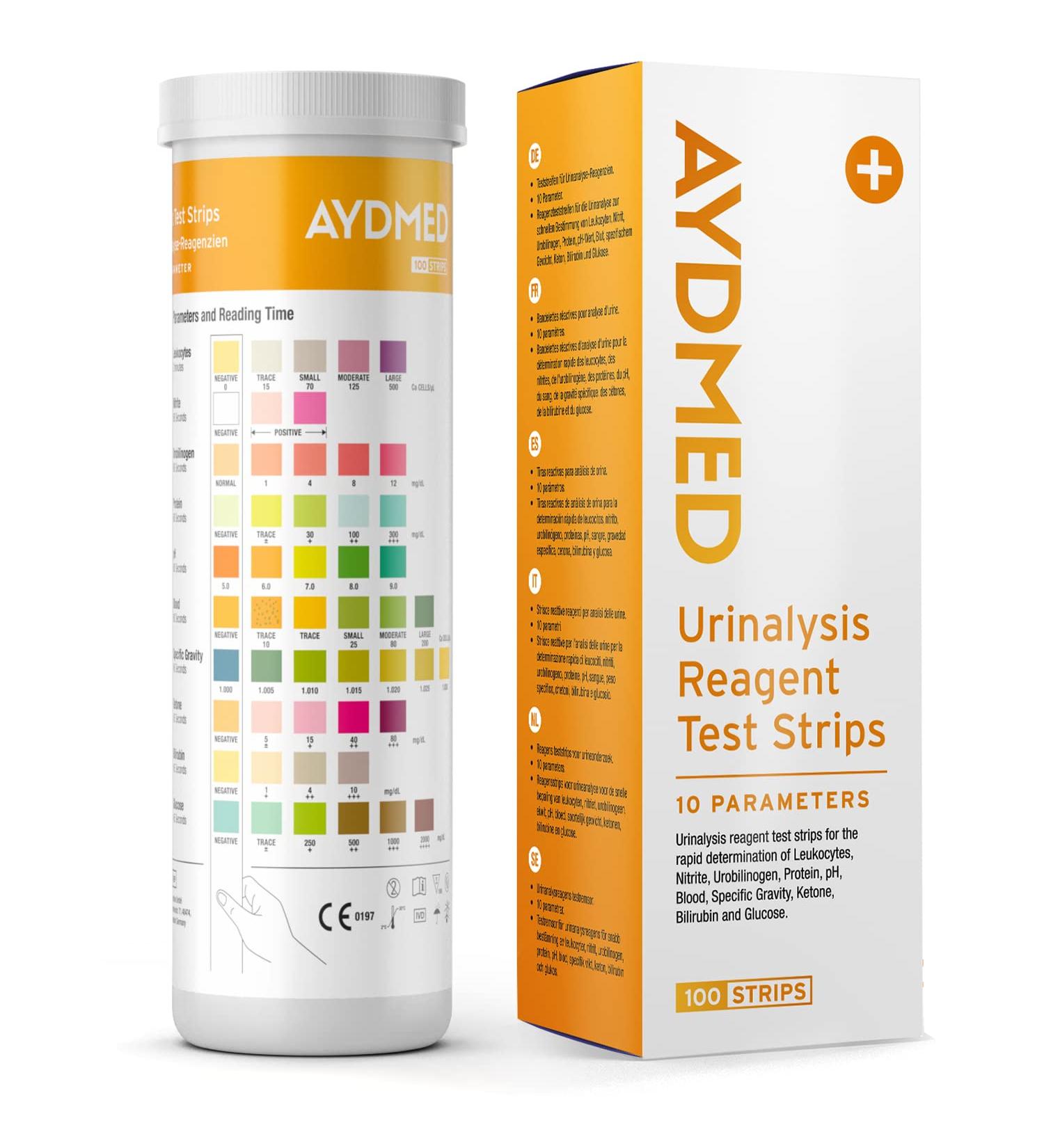 Buy 100 x Aydmed 10-Parameter Urine Test Strips - Accurate Urine Analysis for Leukocytes Nitrite Protein & More - Fast International Shipping - Buy Online on GoSupps.com