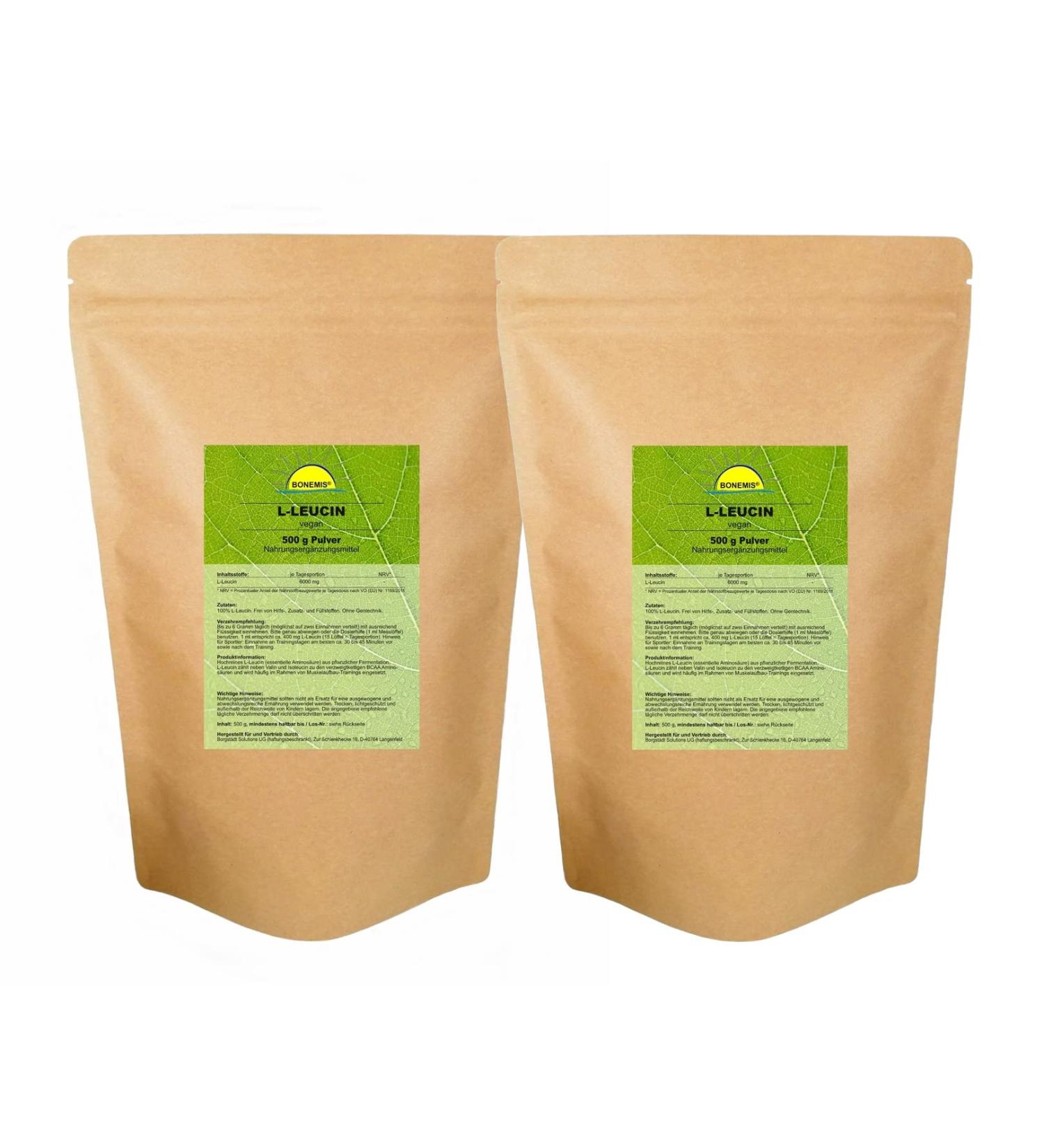 Bonemis L-Leucine - Vegan Amino Acid 1 kg (2x500g) | Premium Quality No Additives | International Shipping - Buy Online on GoSupps.com
