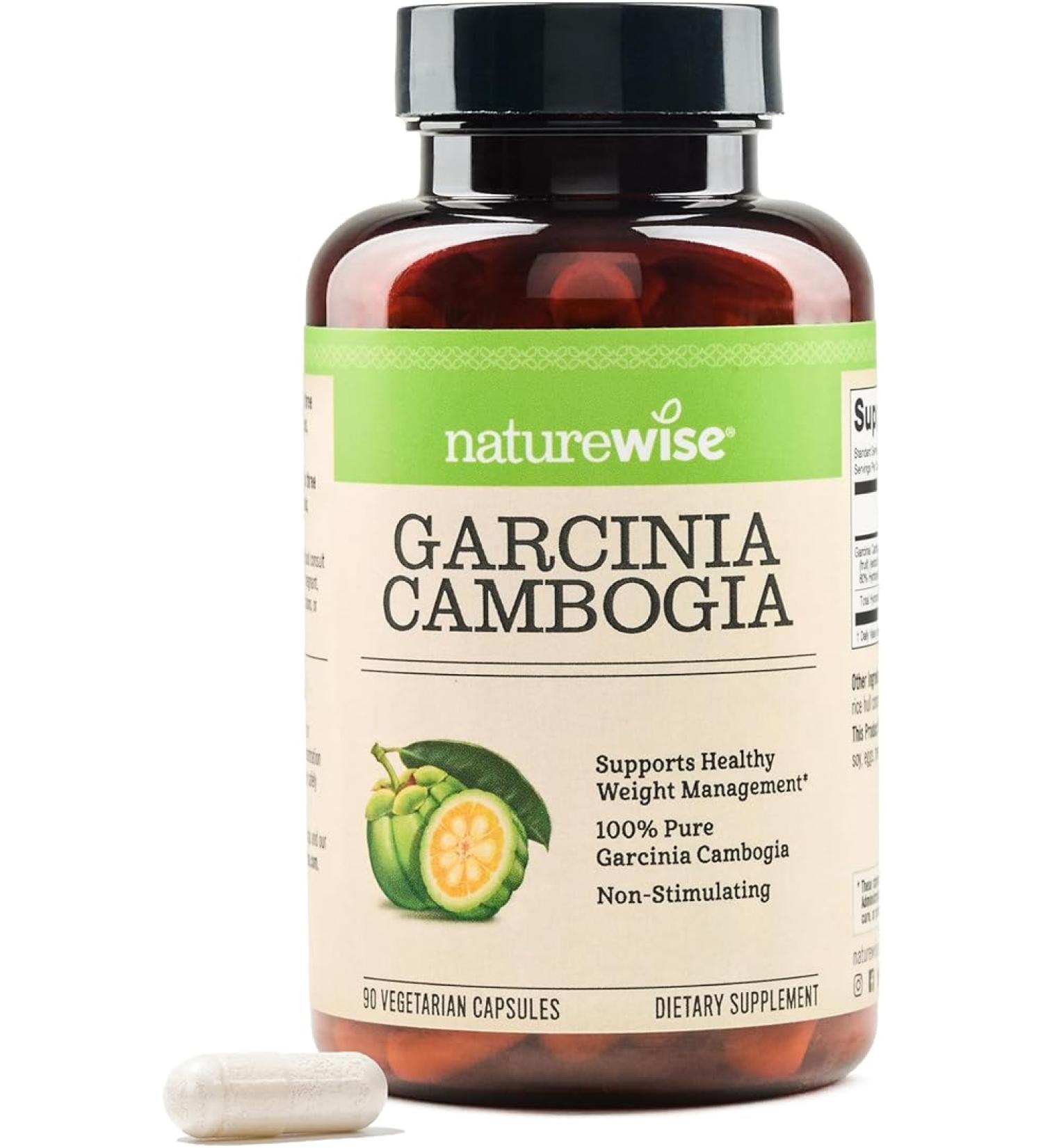 Naturewise Garcinia Cambogia with Natural Garcinia Cambogia Extract, 60% HCA Concentration, Natural Support for Weight Goals and Energy - Vegan, Non-GMO, Gluten Free - 90 Capsules[1-3 Month Supply] - Buy Online on GoSupps.com