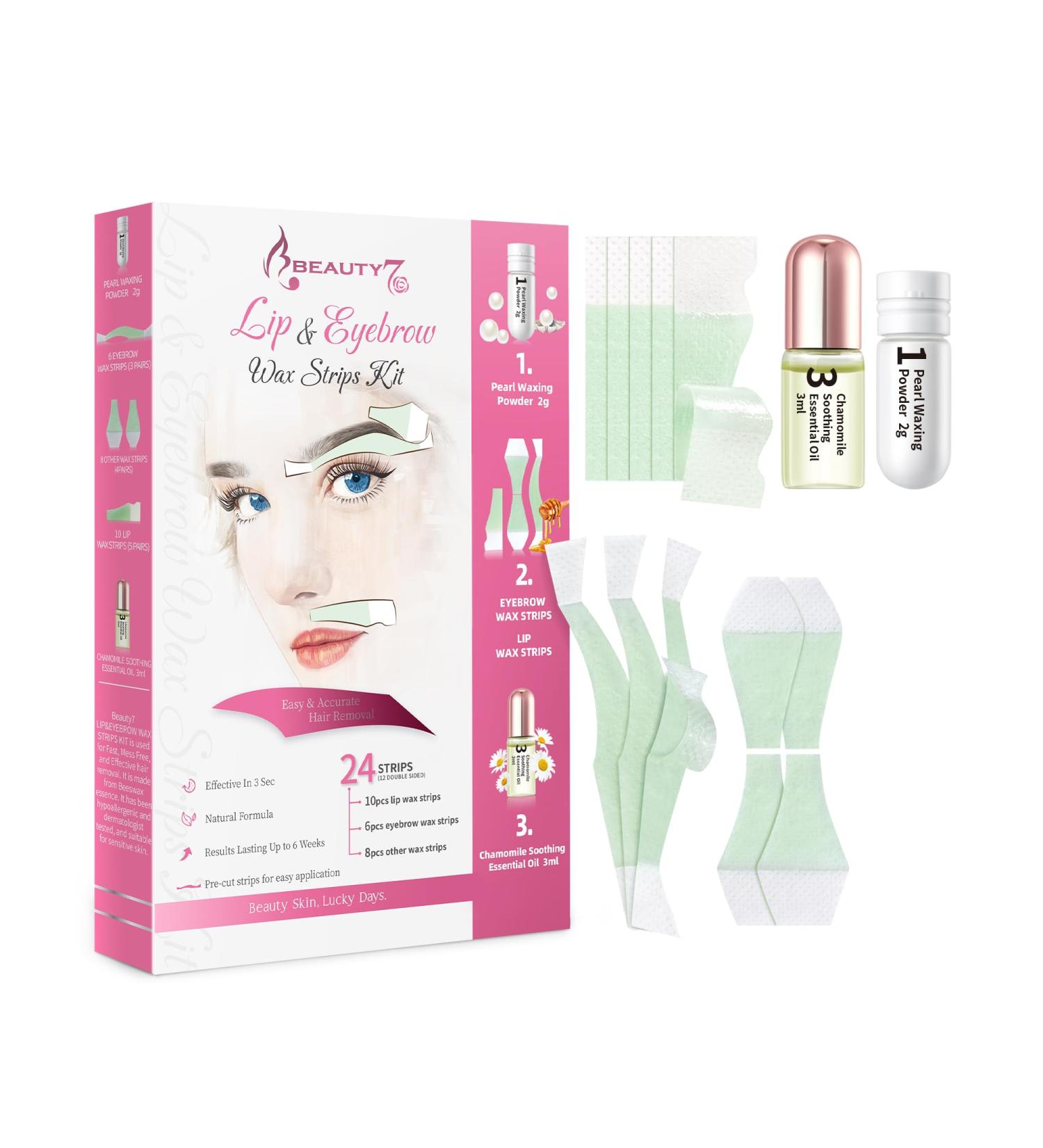 Beauty7 Eyebrow & Upper Lip Wax Strips Set - Painless Cold Wax for All Skin Types | Fast & Easy Facial Hair Removal - Buy Online on GoSupps.com