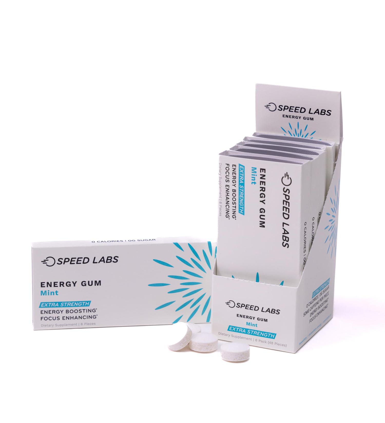 Buy Mint Extra Strength Caffeine Gum - 50mg Caffeine Taurine & B Vitamins Sugar Free & Zero Calorie | 48 Pieces (6 Packs) - International Shipping - Buy Online on GoSupps.com