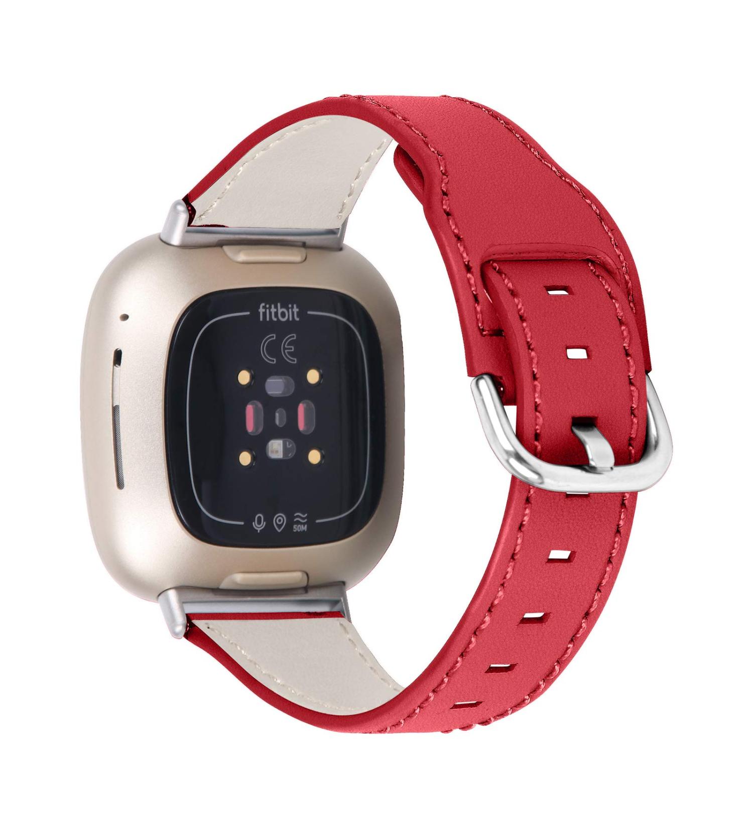 Joyozy Genuine Leather Band for Fitbit Sense/Versa 3 - Red | Professional Classic Strap Replacement for Men and Women - Buy Online on GoSupps.com