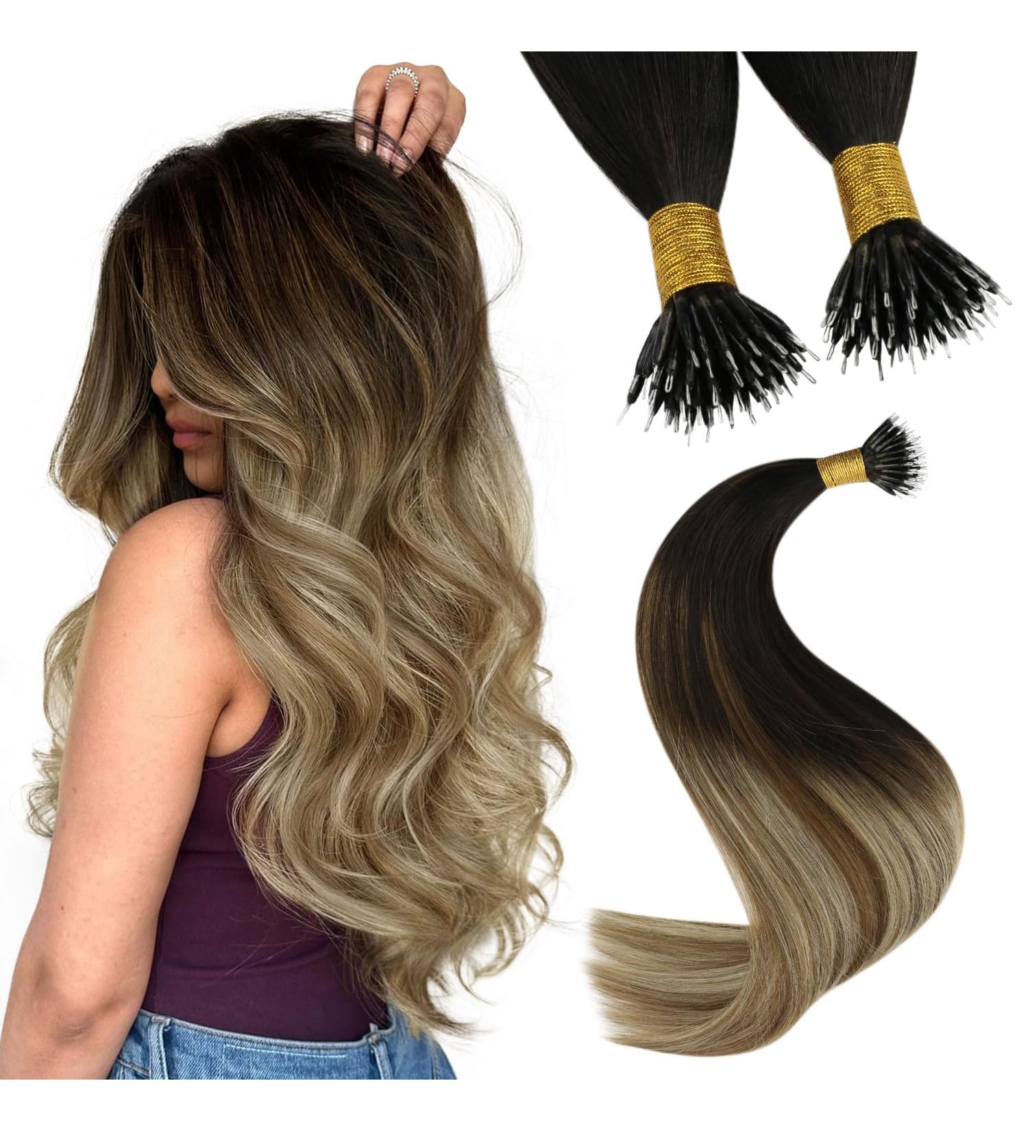 Youngsee Nanoring Extensions | Balayage Real Hair 55cm | Brown Blonde 1g Nano Rings | Remy Smooth 50g #2/6/24 - Buy Online on GoSupps.com