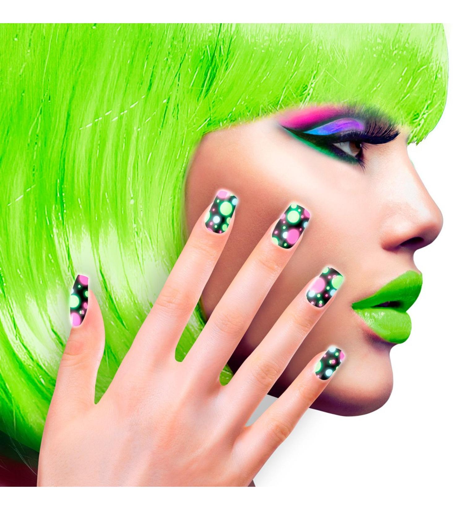NET TOYS Artificial Fingernails Neon Dots Self-adhesive 80s Artificial Nails Colorful Nails to Stick on False Nails Party Disco