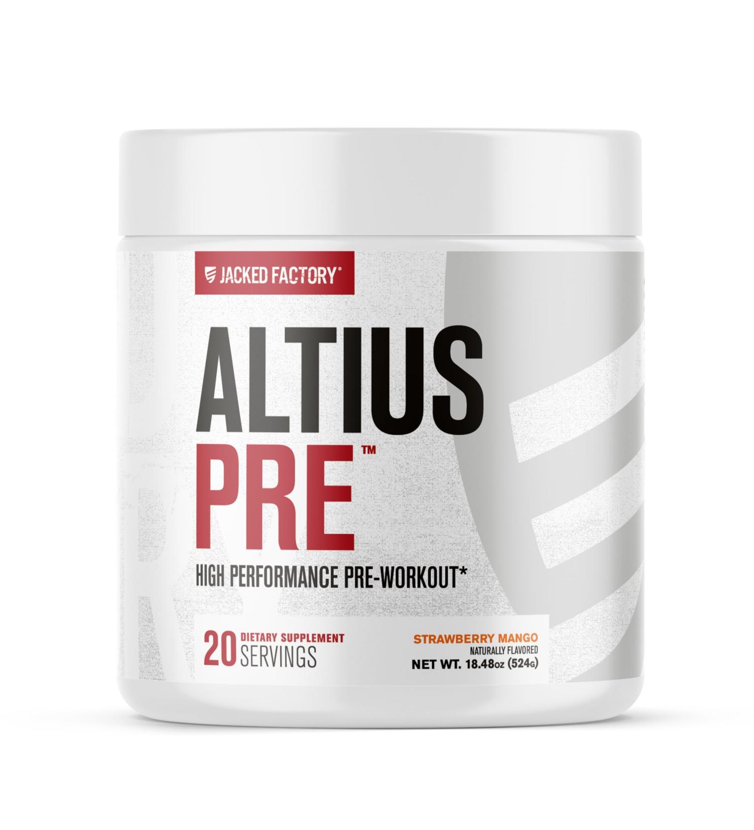 Jacked Factory Altius Pre Workout Powder - High Performance Preworkout w/L-Citrulline Creatine Monohydrate Beta-Alanine Alpha GPC & PurCaf for Strength & Energy - 20 Servings Strawberry Mango 1.16 Pound (Pack of 1) - Buy Online on GoSupps.com