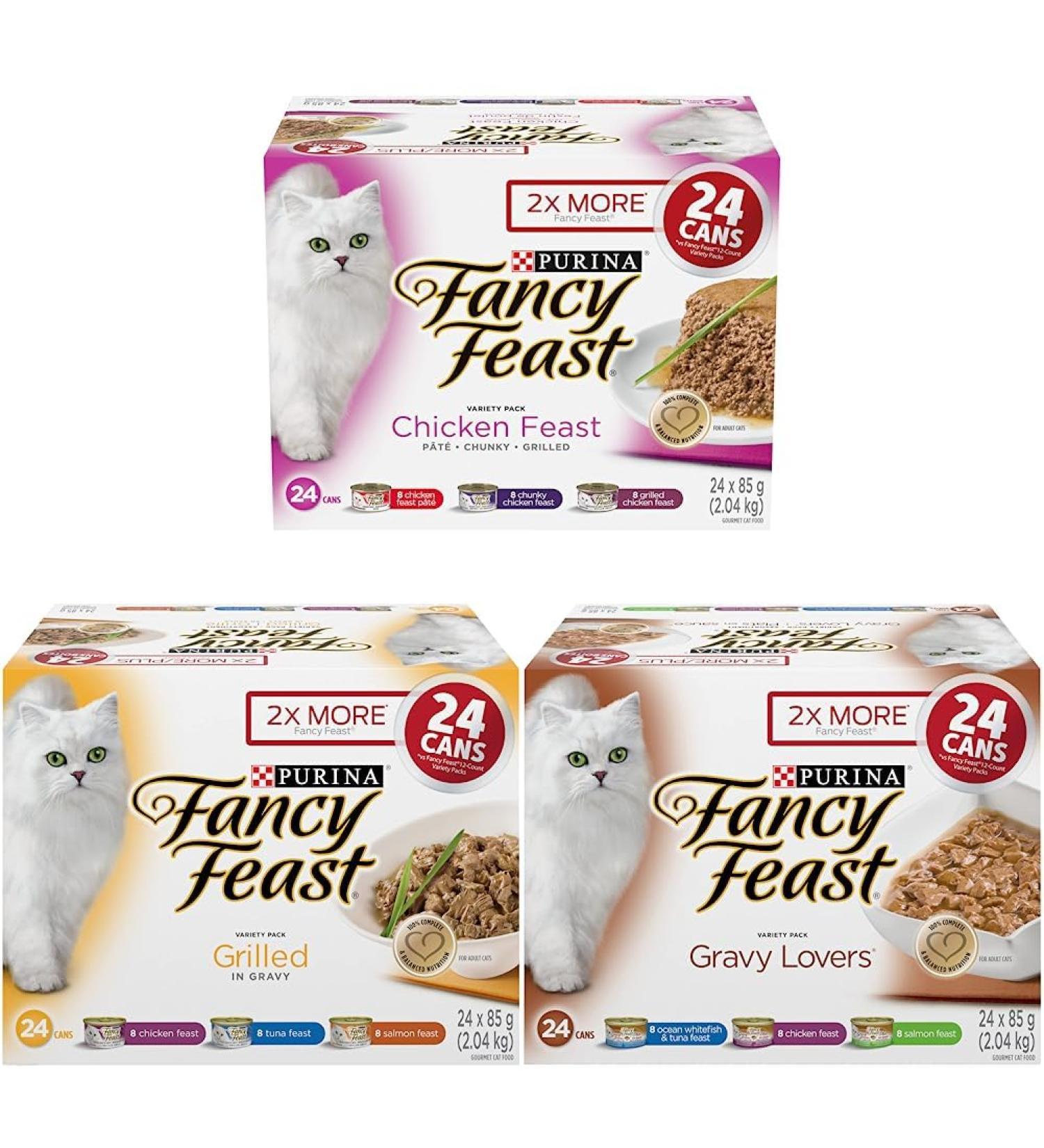 Fancy Feast Wet Cat Food Chicken Feast Variety Pack 85g & Fancy Feast Wet Cat Food Grilled Variety Pack 85 g Cans & Fancy Feast Wet Cat Food Gravy Lovers Variety Pack 85 g Cat Food+ Grilled+ Wet Cat Gravy Food - Buy Online on GoSupps.com