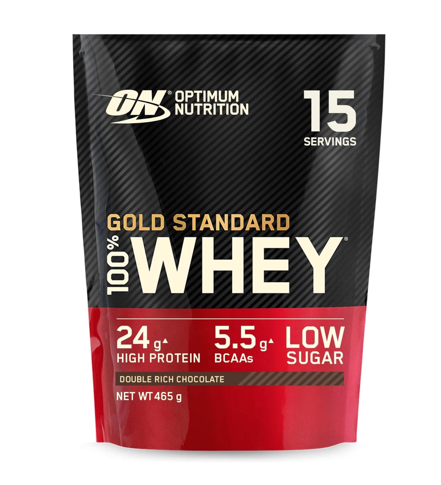 Optimum Nutrition Gold Standard 100% Whey Protein Powder - Double Rich Chocolate 465g - Muscle Building & Recovery Formula with Glutamine & BCAAs - 15 Servings - Buy Online on GoSupps.com