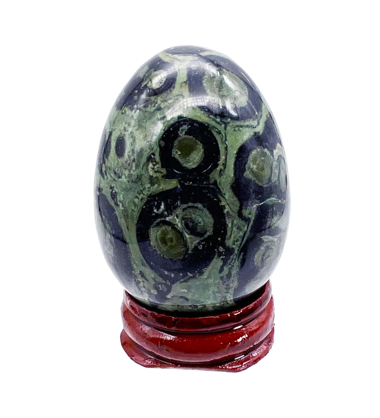 Ladeukoi Stone Egg Figurines - Polished Kambaba Jasper Healing Crystal Easter Eggs with Stand | 45mm Tall Decorative Sculpture - Buy Online on GoSupps.com