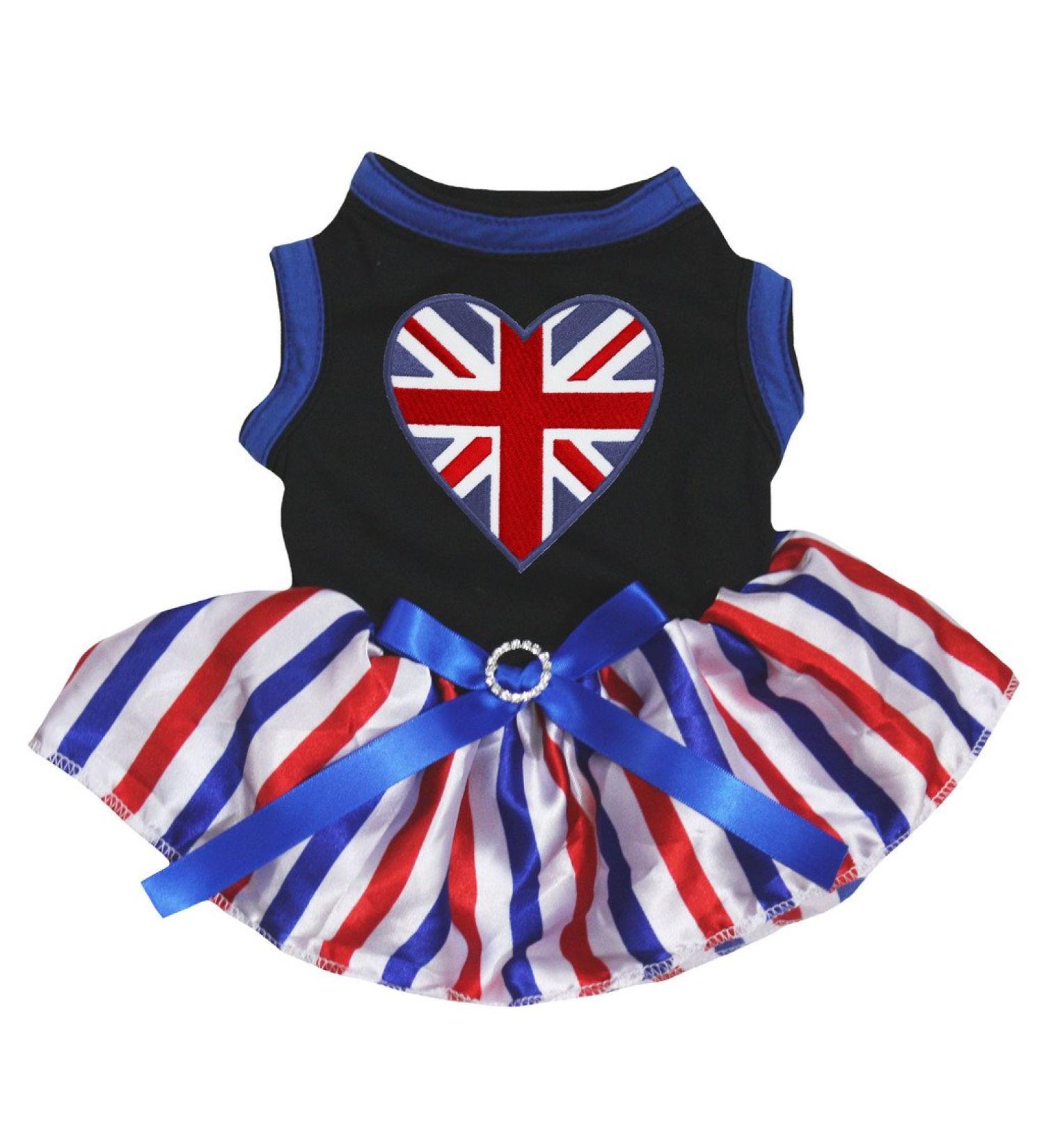 Petitebelle Britain Heart Puppy Dog Dress (Black/Stripes XX-Large) XX-Large Black/Stripes