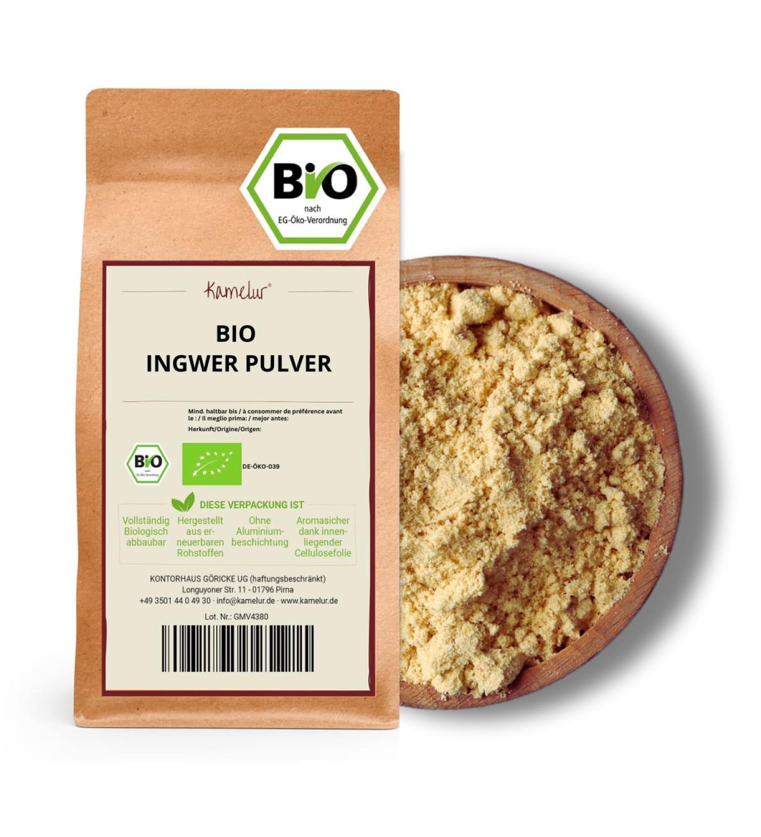 Kamelur Organic Ginger Powder 500g - Aromatic Ground Ginger for Tea - Buy Internationally - Buy Online on GoSupps.com